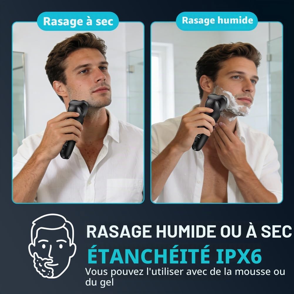 Thumbnail 6 de Aolso Rasoir Électrique 3 en 1 pour homme – Wet & Dry, 4D Floating, LED, IPX6, USB-C