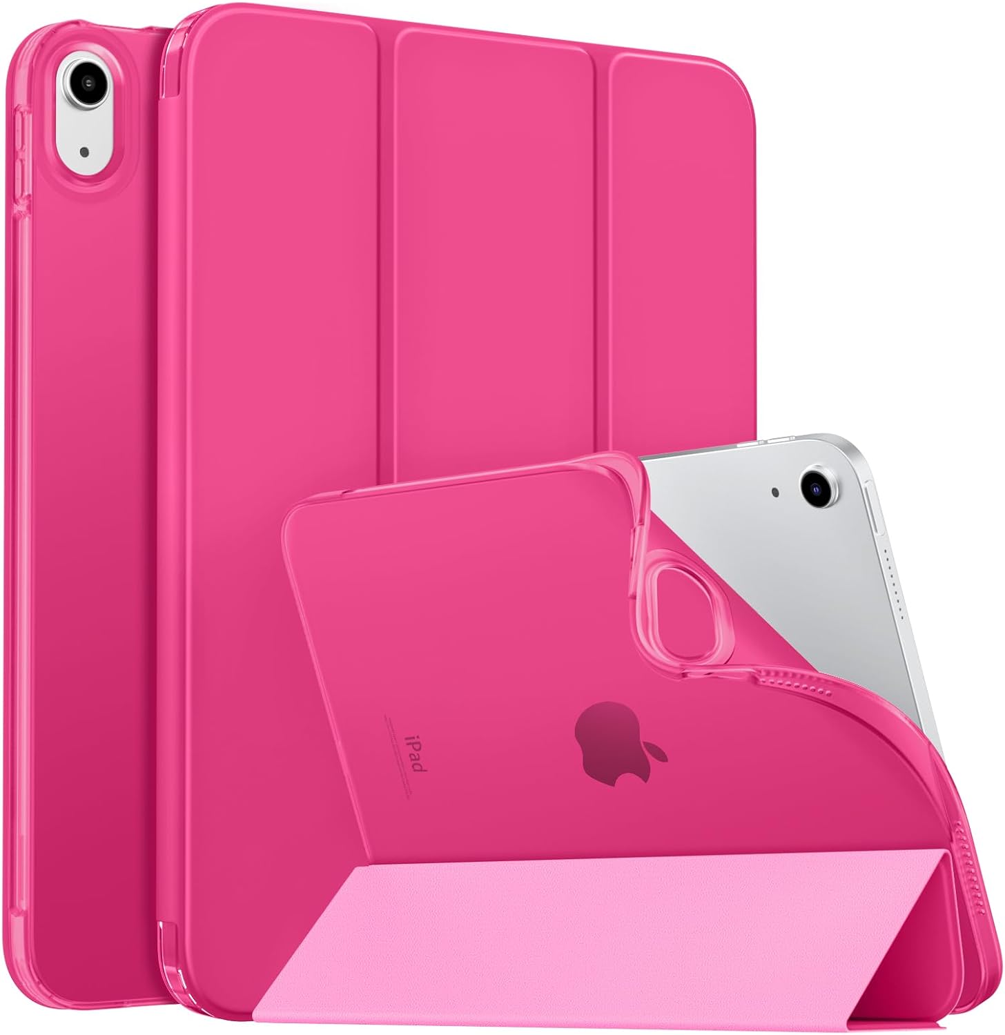 Detalle de MoKo Case for New iPad (A16) 11th Gen 2025 / 10th Gen 2022 – Frosted Translucent Back, Adjustable Angles, Bright Pink