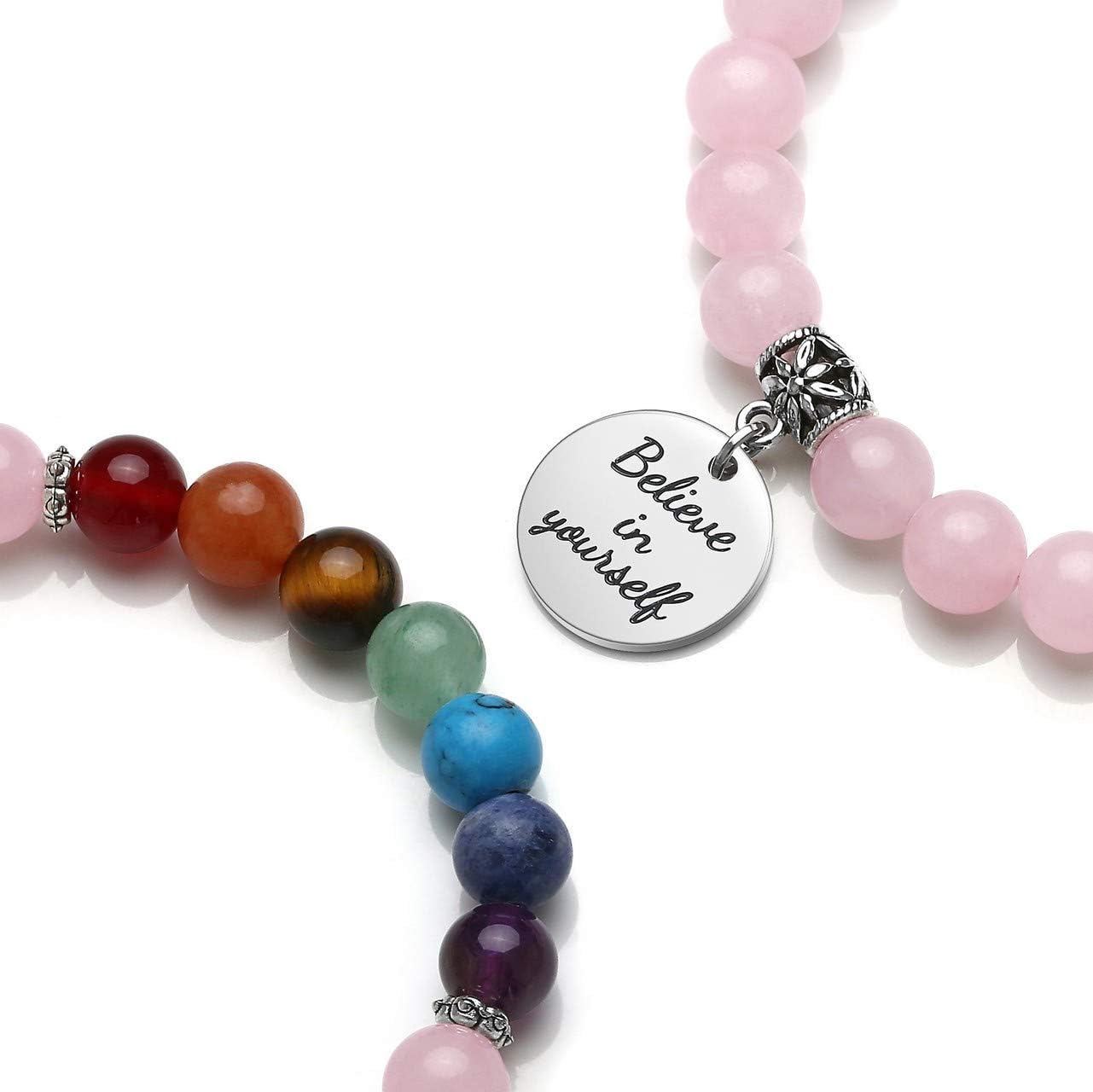 Thumbnail 3 de JSDDE Chakra Crystal Bead Bracelet: 7-Gem Balance with Text Charm