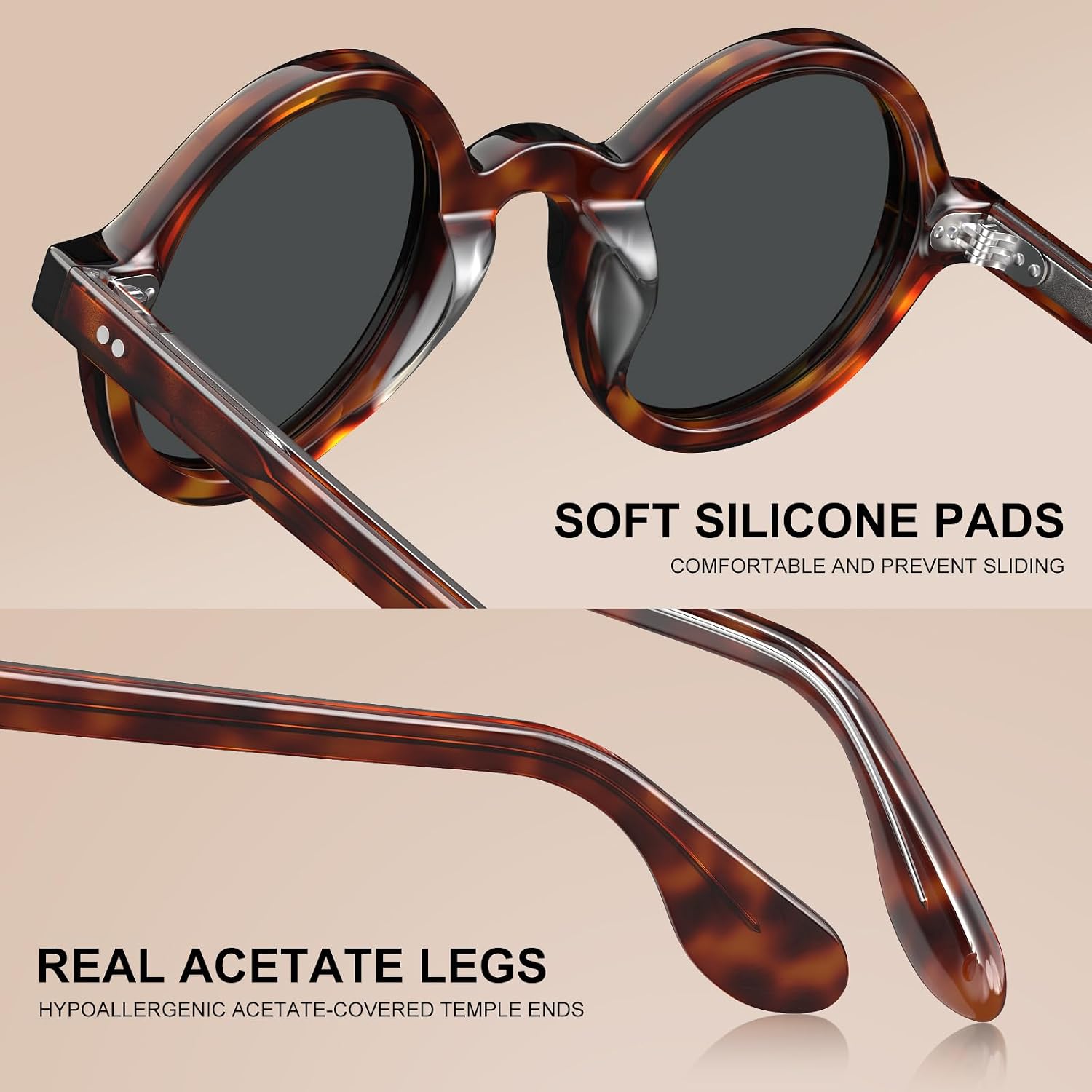 Thumbnail 6 de CARFIA Retro Round Polarised Sunglasses Mens, Italian Acetate UV400 Protection CA2501