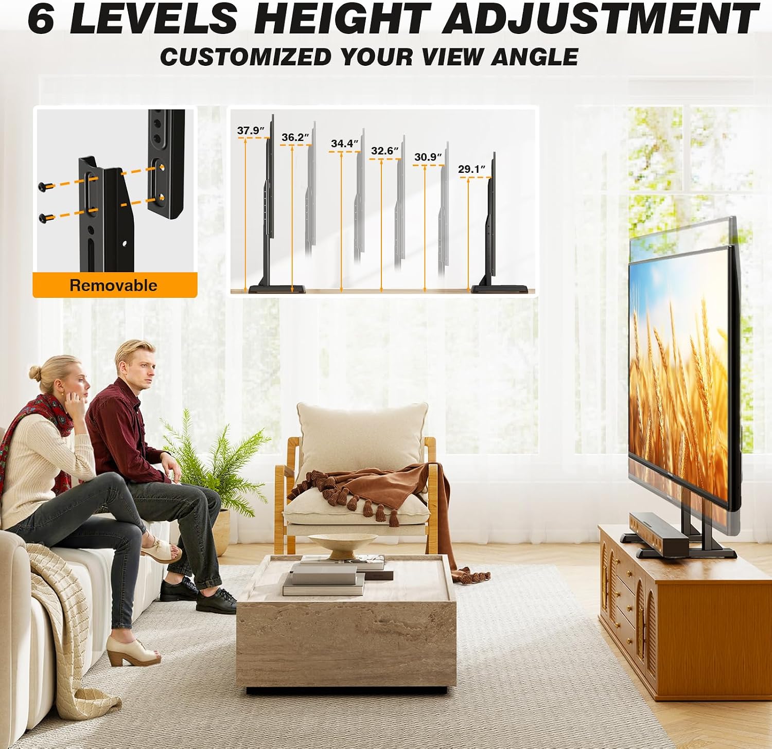 Detalle de 5Rcom UT3004 Tabletop TV Stand, Height Adjustable, 150-lb Capacity