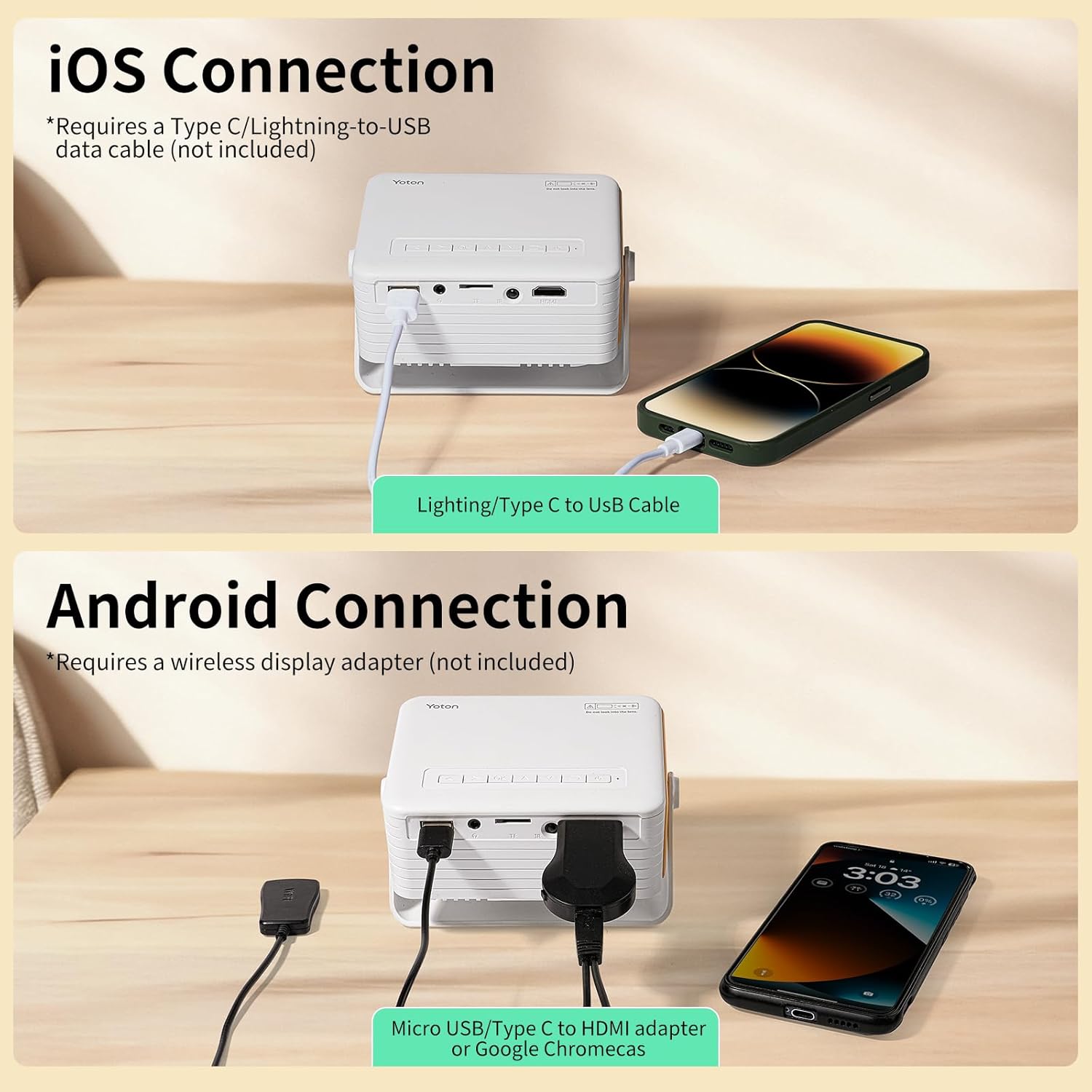 Thumbnail 2 de Yoton Y3 Mini Projector 2026: Portable 720p, 360° Rotation and Auto Keystone for Cozy Rooms
