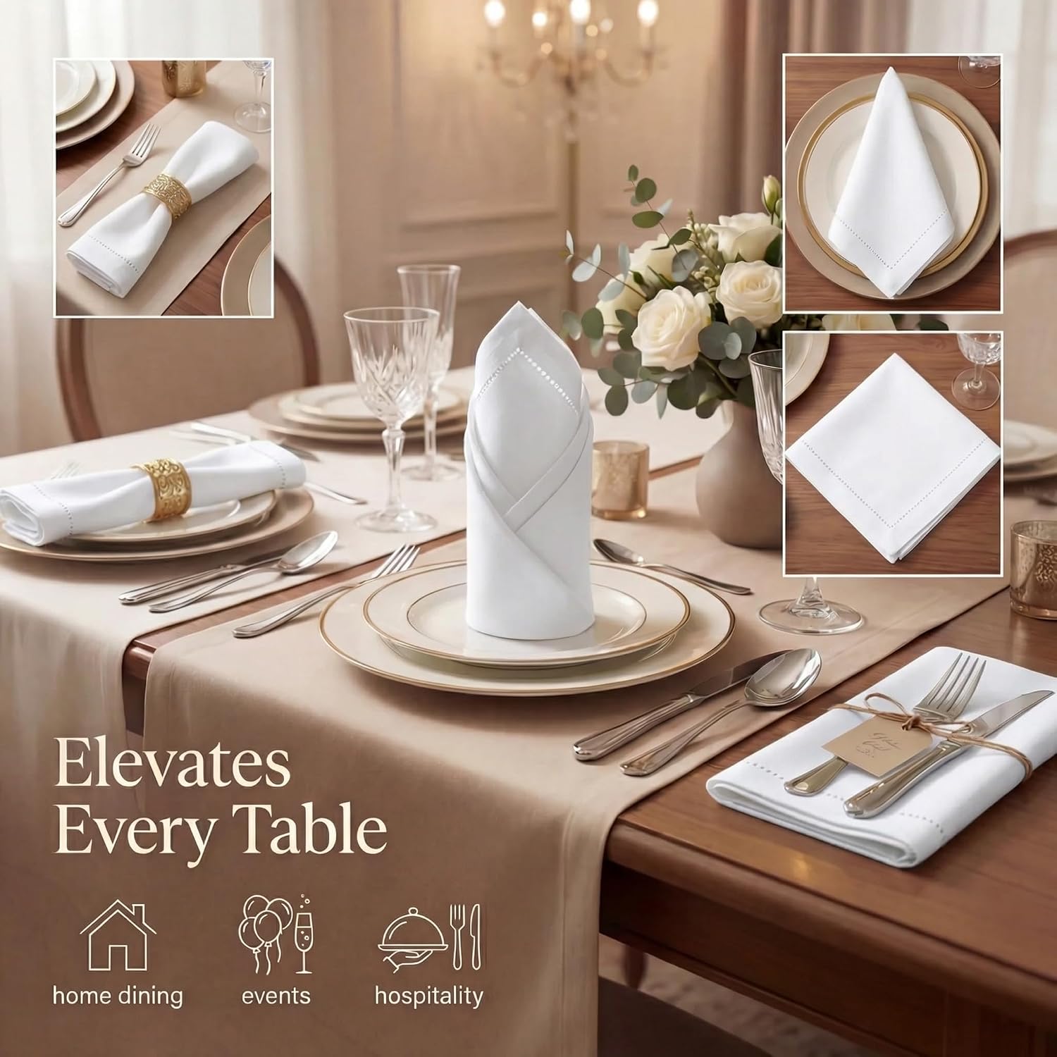 Thumbnail 1 de Urban Villa White Hemstitch Cloth Napkins (12-Pack) – 20x20, 100% Cotton