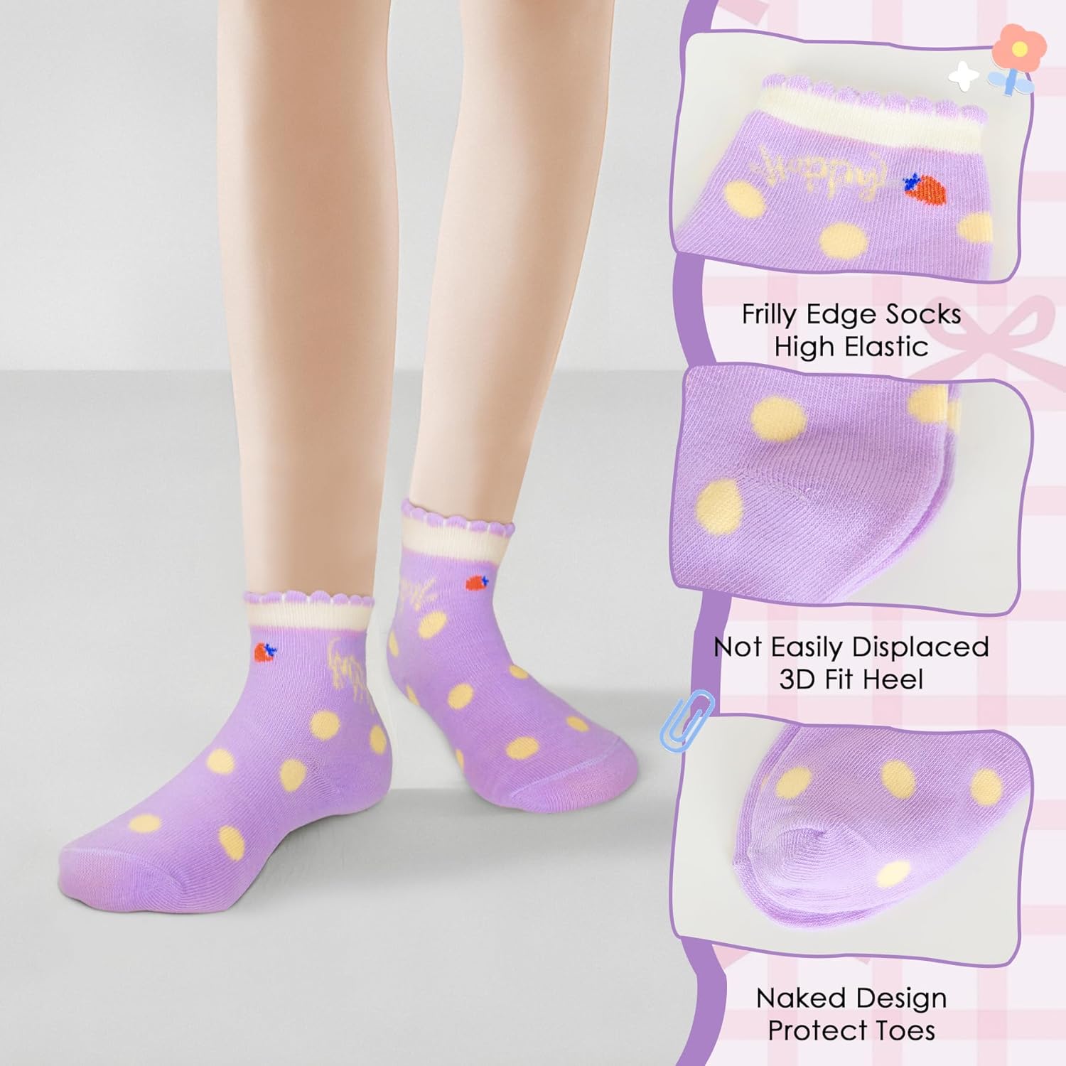 Thumbnail 5 de Zzxlw Girls Socks Athletic Fashion White Double Stripe Frilly Socks – 10 Pairs