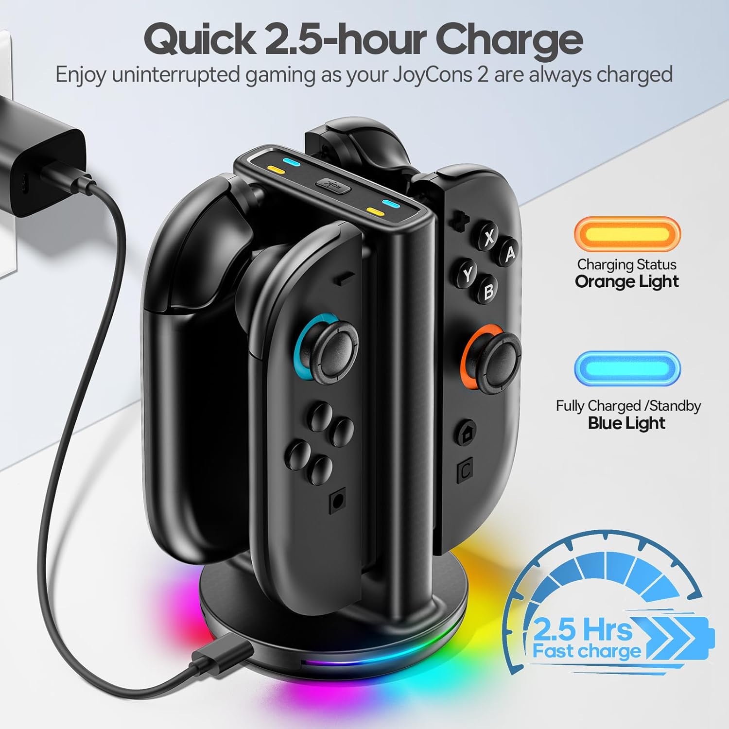 Thumbnail 3 de Rysker Switch 2 Controller Ladestation für JoyCon 2 – Magnetladegerät mit 9 RGB-Modi