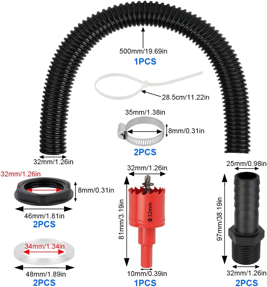 Detalle 2 de AOOWU 5083071 Water Butt Connector Kit, 50cm Flexible Hose, 25mm