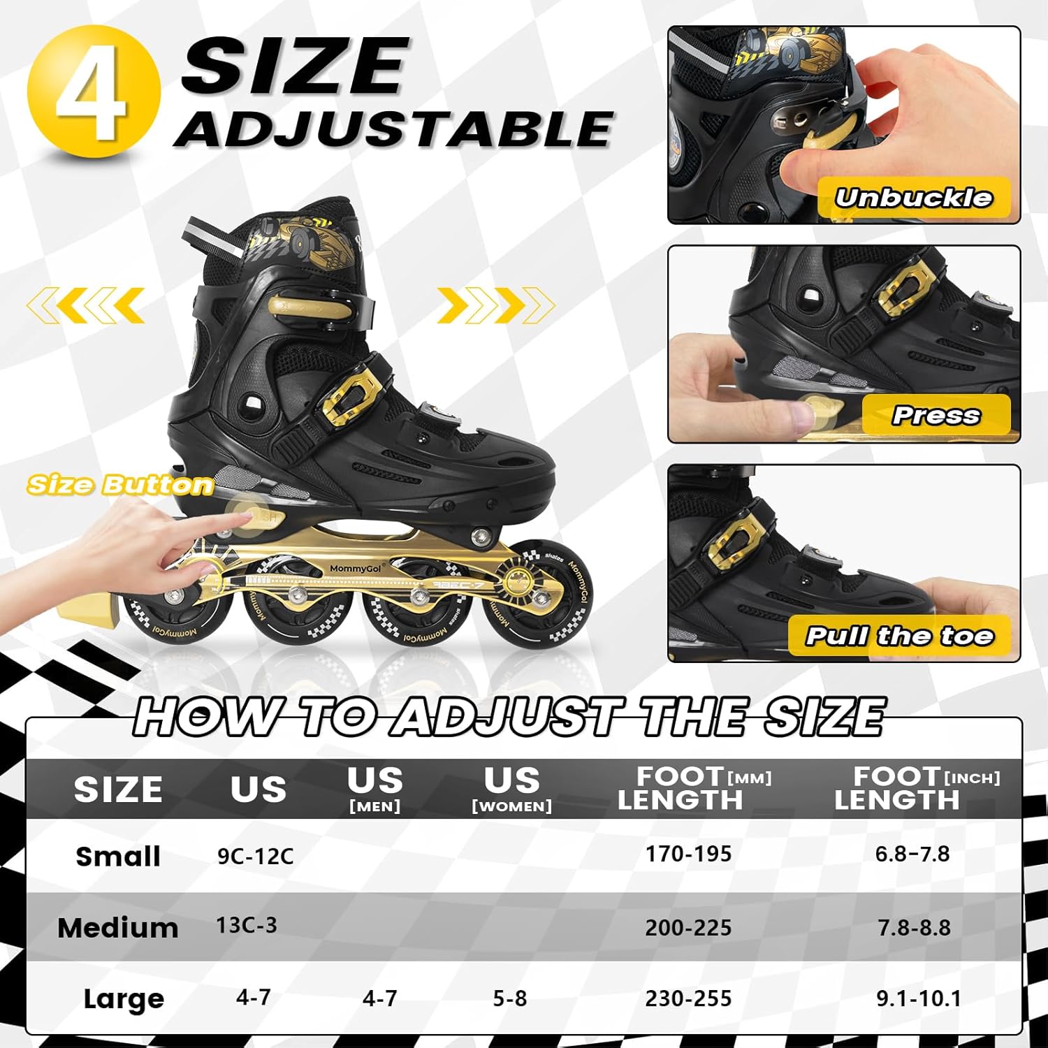 Thumbnail 5 de MammyGol Inline Skates for Kids (Ages 6–12) — Adjustable Roller Skates with PU Flashing Wheels and ABEC-7 Bearings