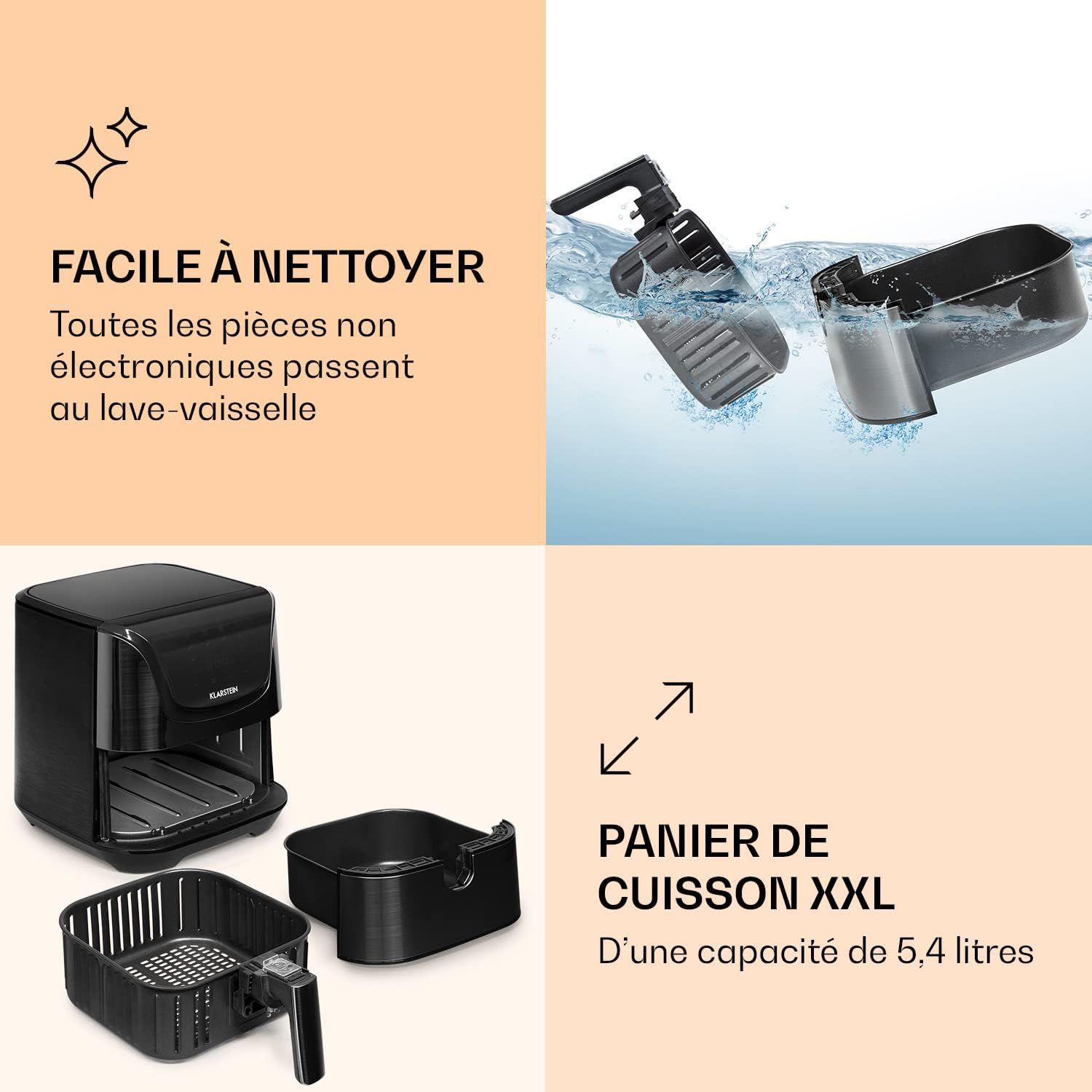 Detalle de KLARSTEIN Aerovital Deluxe – Friteuse à air chaud 5,4 L, LCD tactile, inox noir