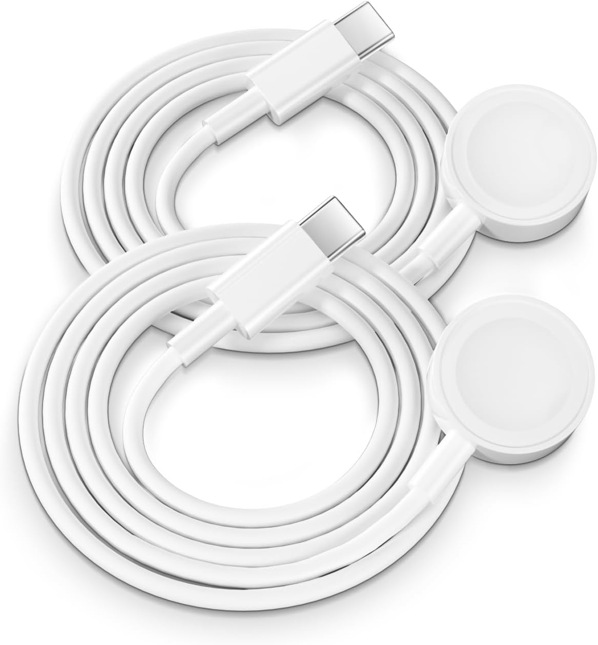 Detalle de WeiShip USB‑C Apple Watch Charger Cable (2‑Pack, magnetic, 3ft + 3ft/white) for Series 1–11, SE & Ultra
