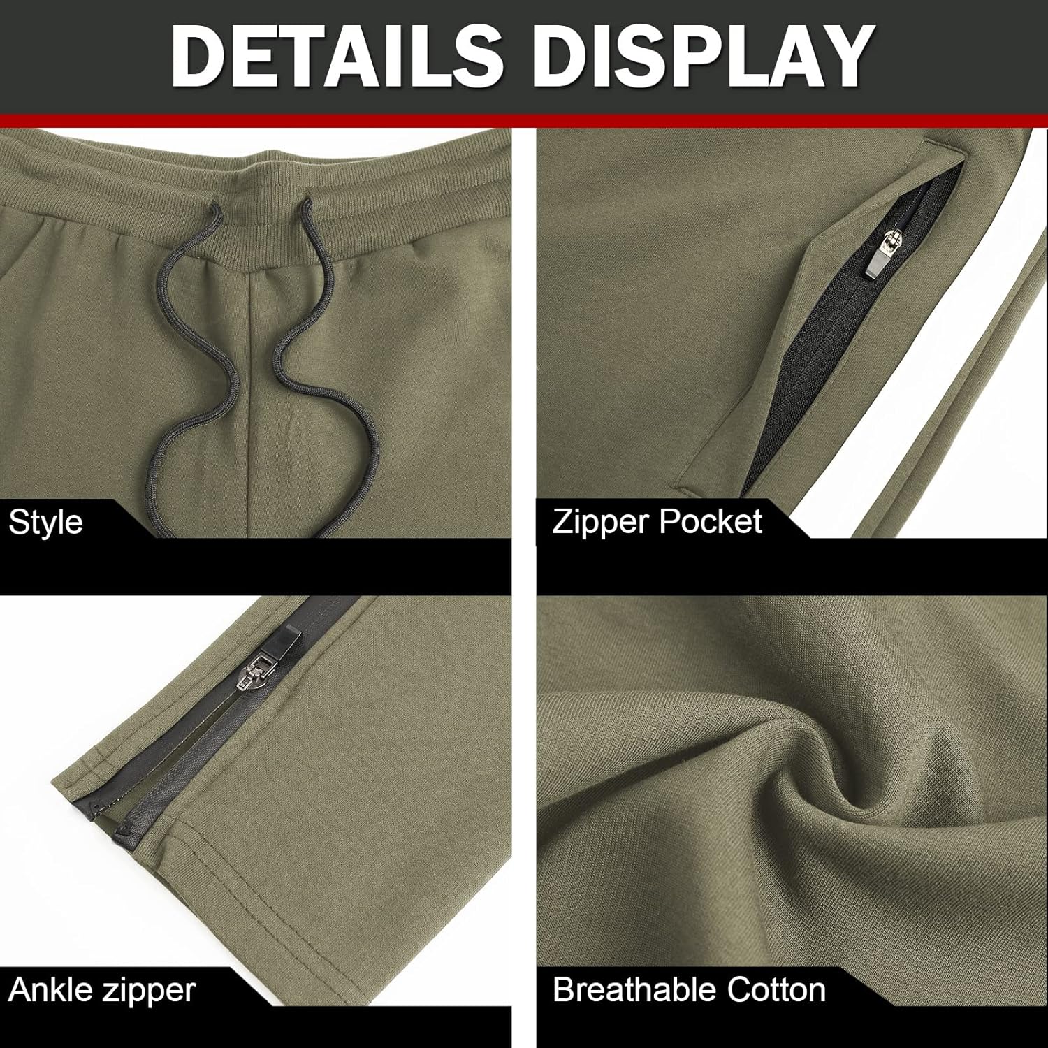 Thumbnail 3 de Suwangi Pantaloni Tuta Uomo Palestra Slim Fit a Righe con Tasche Zip