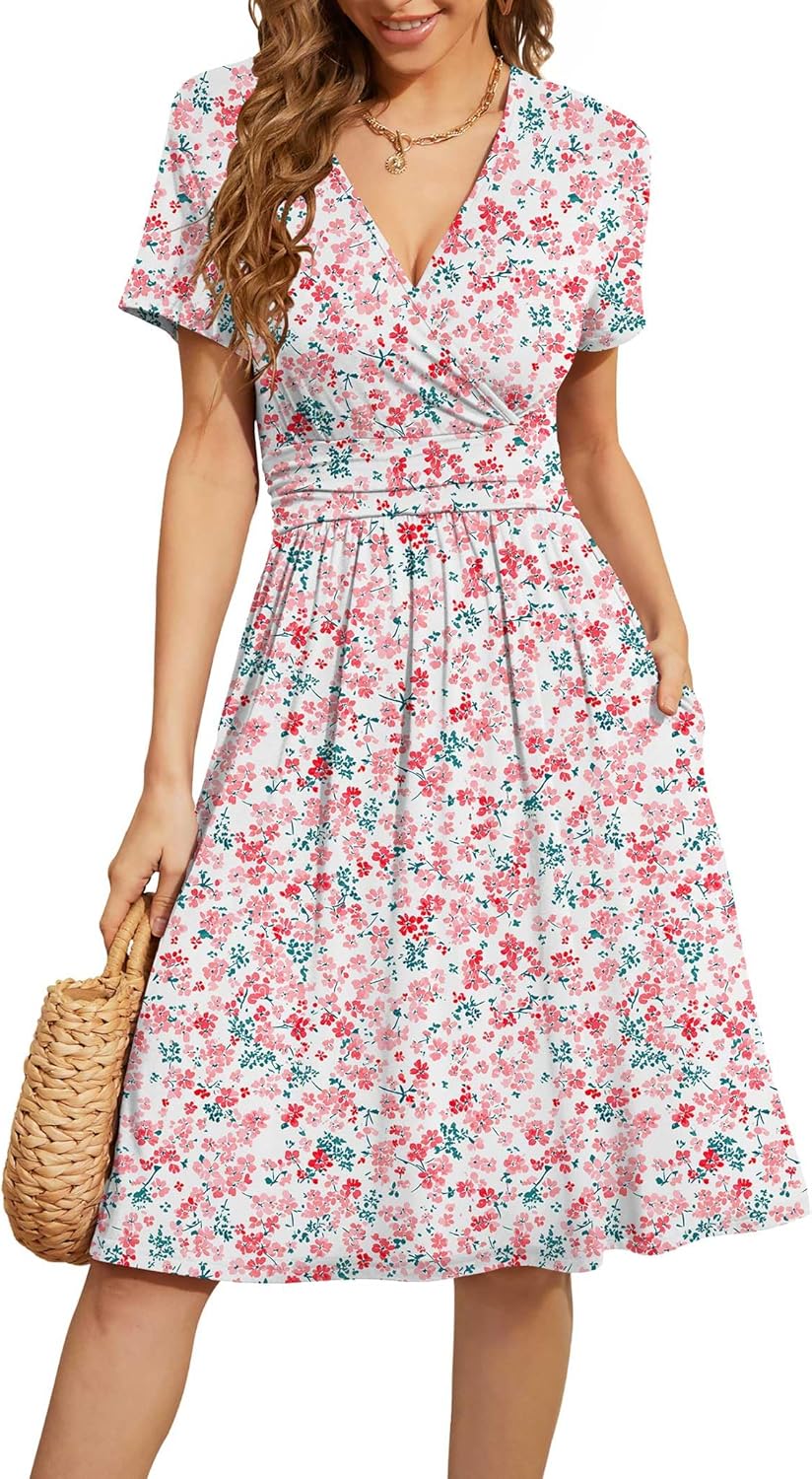 Thumbnail 6 de WEACZZY Women's Summer Day Dress with Pockets: Floral V-Neck Empire Waist
