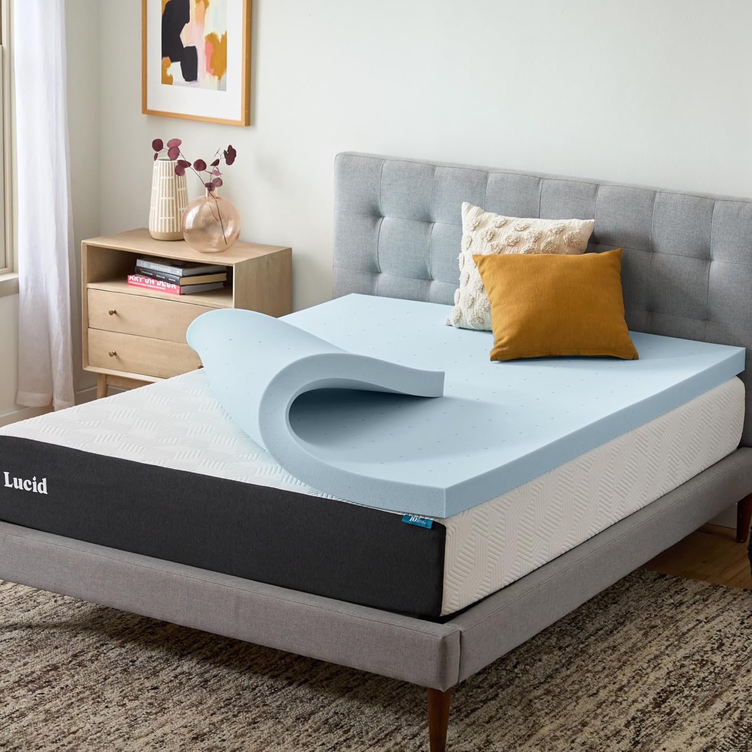 Detalle de LUCID 3-inch Gel Memory Foam Mattress Topper