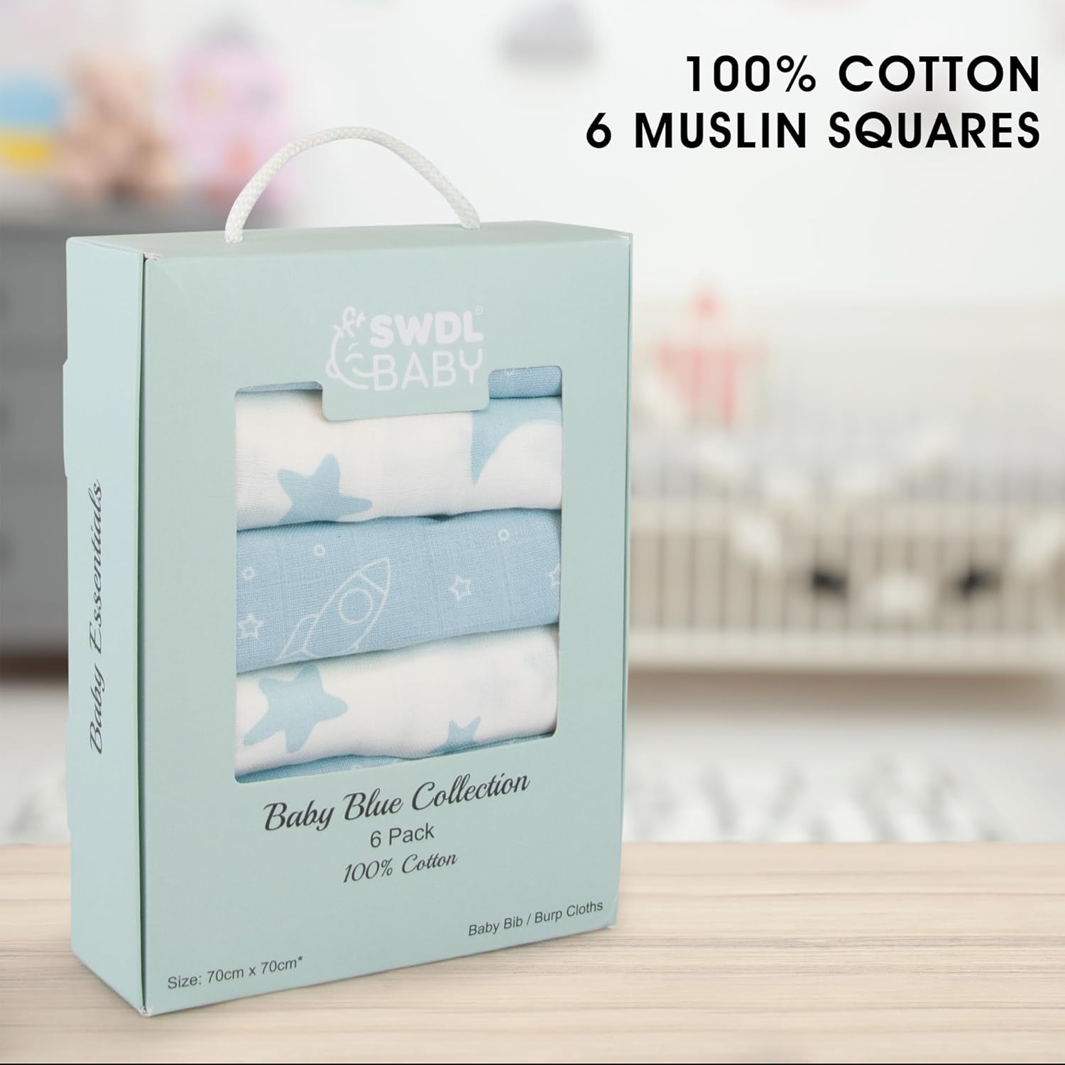 Detalle de Large Baby Muslin Cloths (Pack of 6) 100% Cotton Muslin Squares – Soft, Absorbent & Breathable | Baby Blue Collection