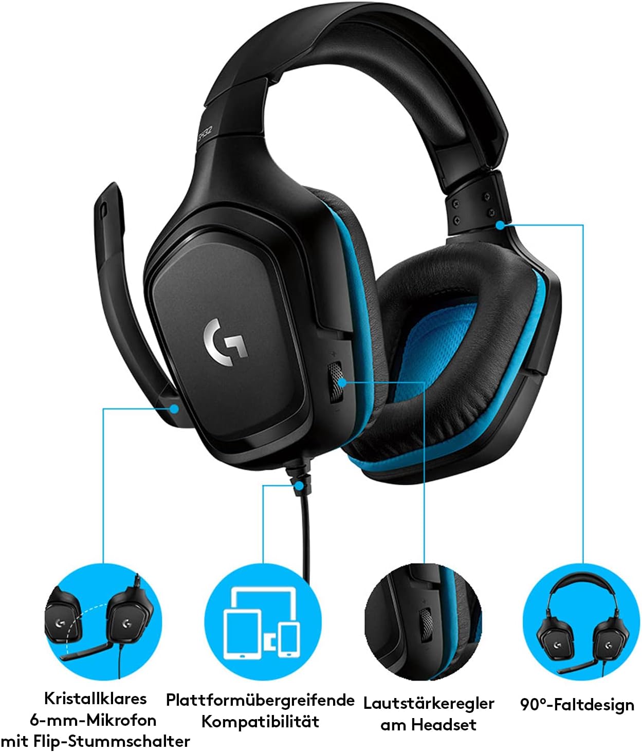 Thumbnail 5 de Logitech G432 kabelgebundenes Gaming-Headset mit DTS Headphone:X 2.0, 7.1 Surround und Flip-Stummschaltung