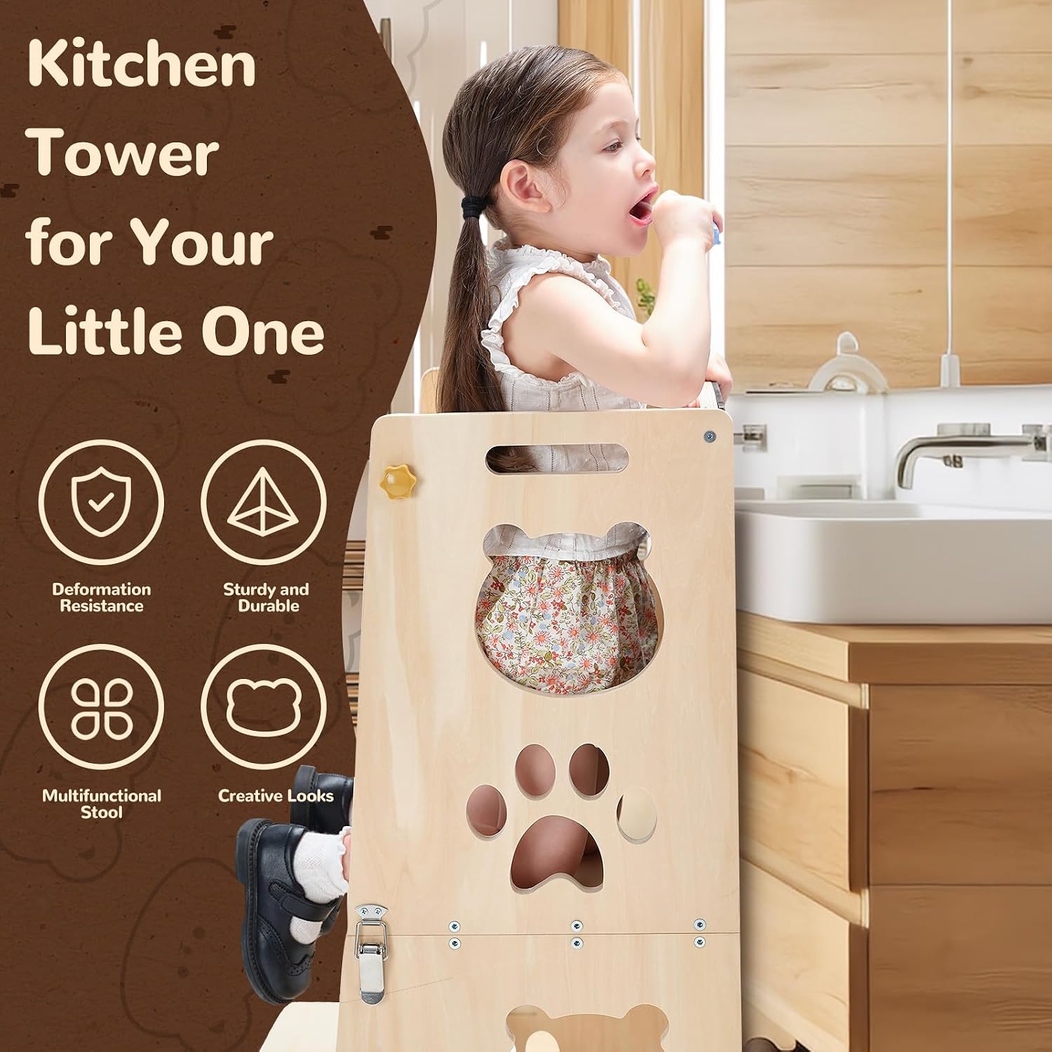 Detalle 1 de FOBIG Toddler Kitchen Step Stool, Solid Wood and MDF