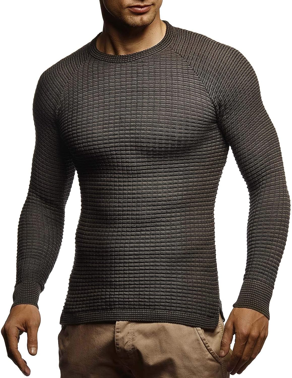 Detalle de Leif Nelson LN20746 pull en tricot col rond à manches longues, coupe slim