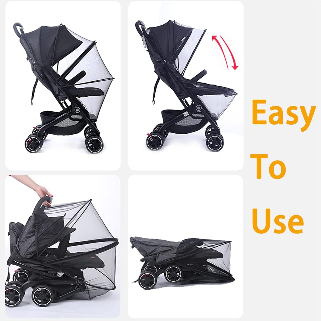 Detalle de Orzbow Mosquito Net for Pram – Universal pram, buggy and car seat bug net with zippers (black)