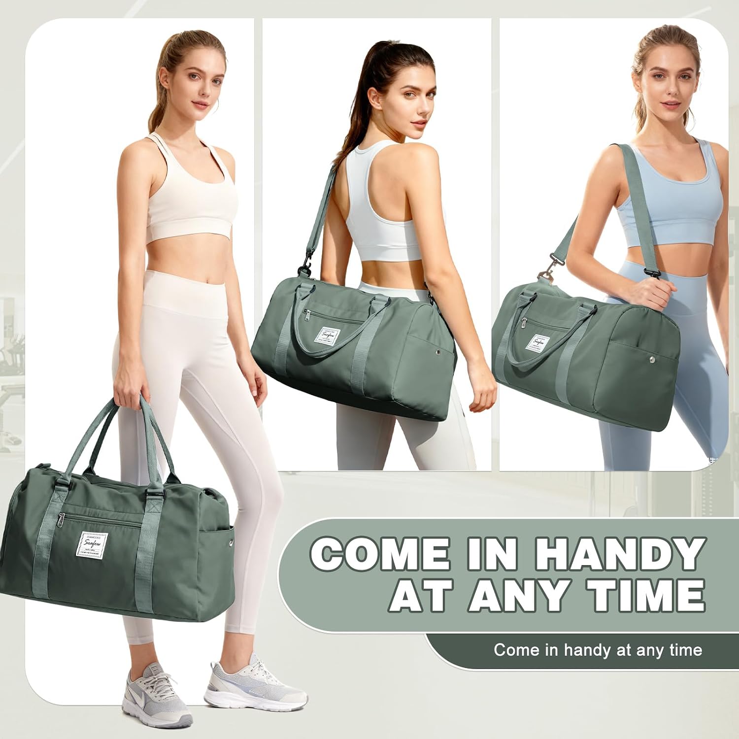 Thumbnail 6 de WEPLAN Waterproof Gym Bag with Wet Pocket and Separate Shoe Compartment – Army Green