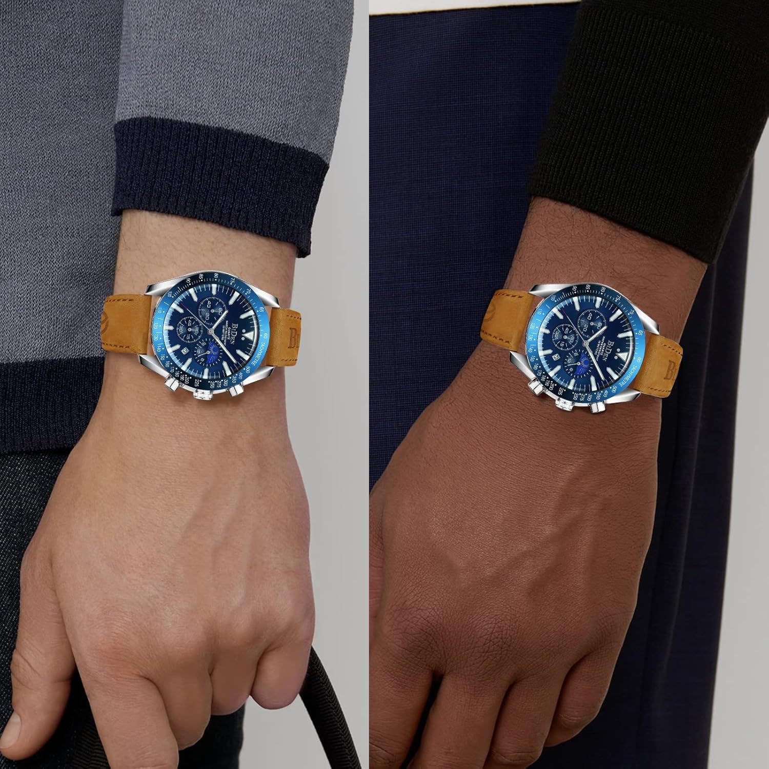 Thumbnail 4 de HANPOSH Herrenuhr Chronograph – Edelstahl, Quarz, Datum, 3 ATM Wasserdicht