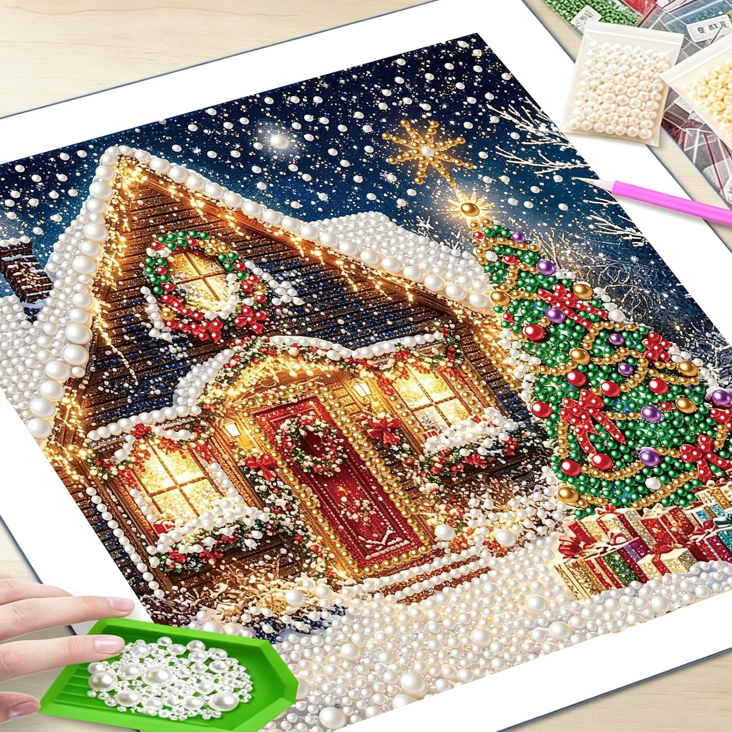Thumbnail 6 de EOPLK Christmas 3D Pearl Diamond Art Kit, 13.8 x 13.8-Inch Canvas