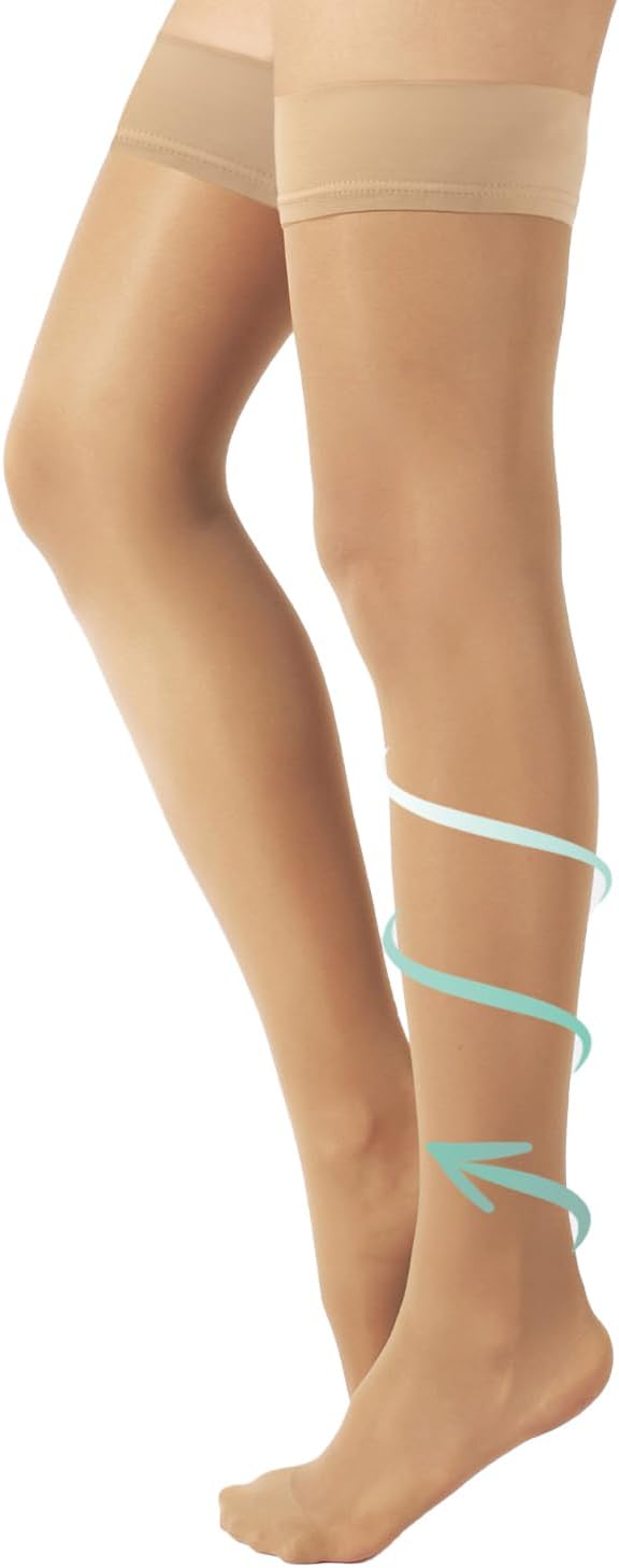 Detalle de CALZITALY Bas Autofixants de Contention avec Compression Graduée Forte 15-21 mmHg – 140 DEN, Noir / Beige, Tailles S à XL, Made in Italy