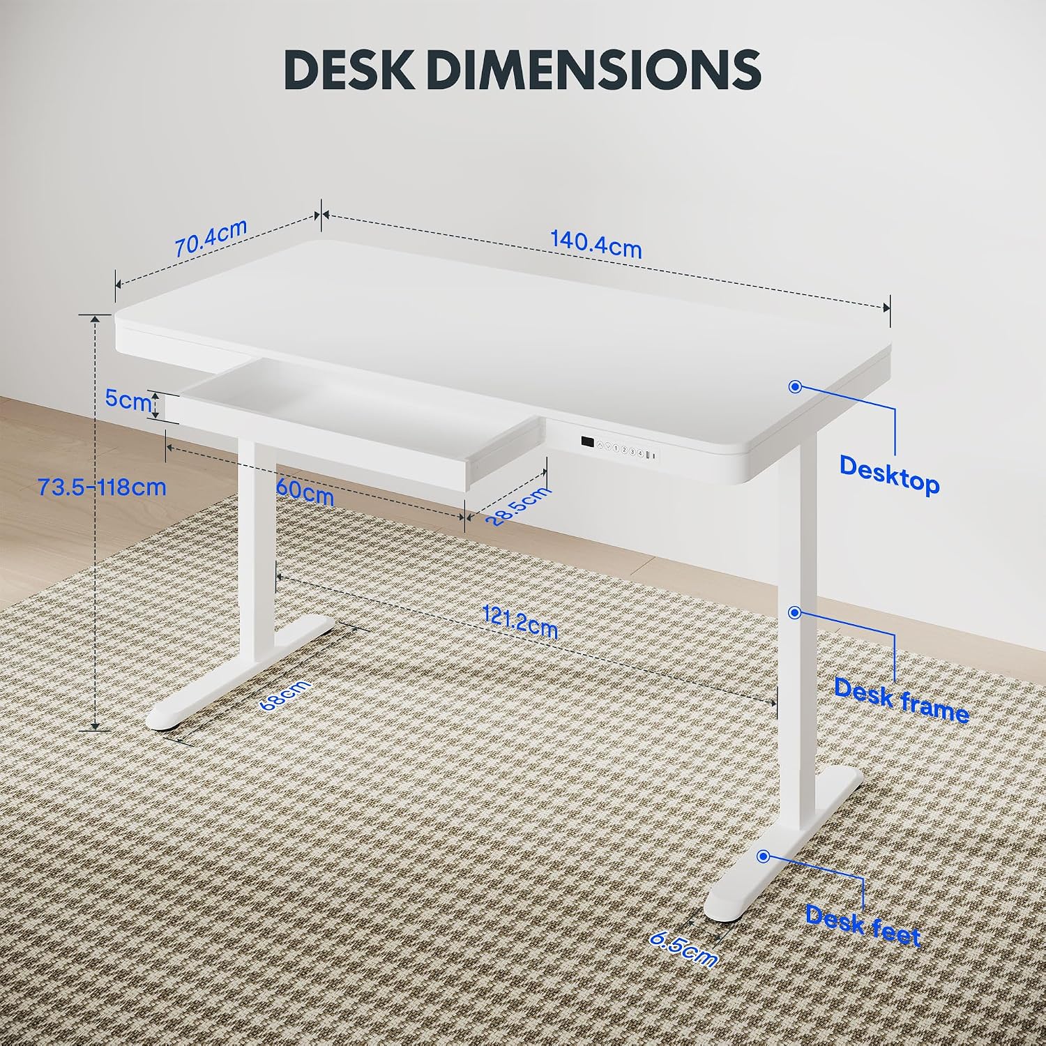 Detalle de FLEXISPOT Comhar Q3 140×70 cm electric standing desk