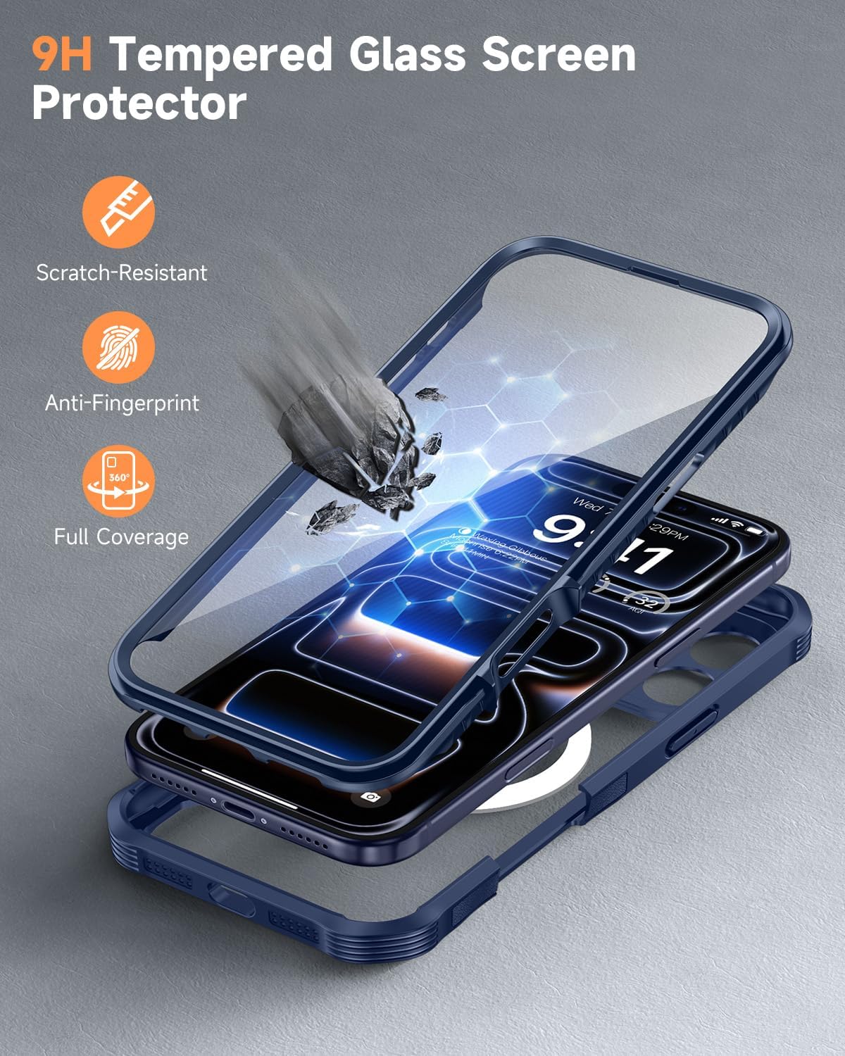 Detalle de seacosmo Magnetic Case for iPhone 17 Pro Max with MagSafe — 9H Tempered Glass Screen Protector & Camera Protection (Blue)