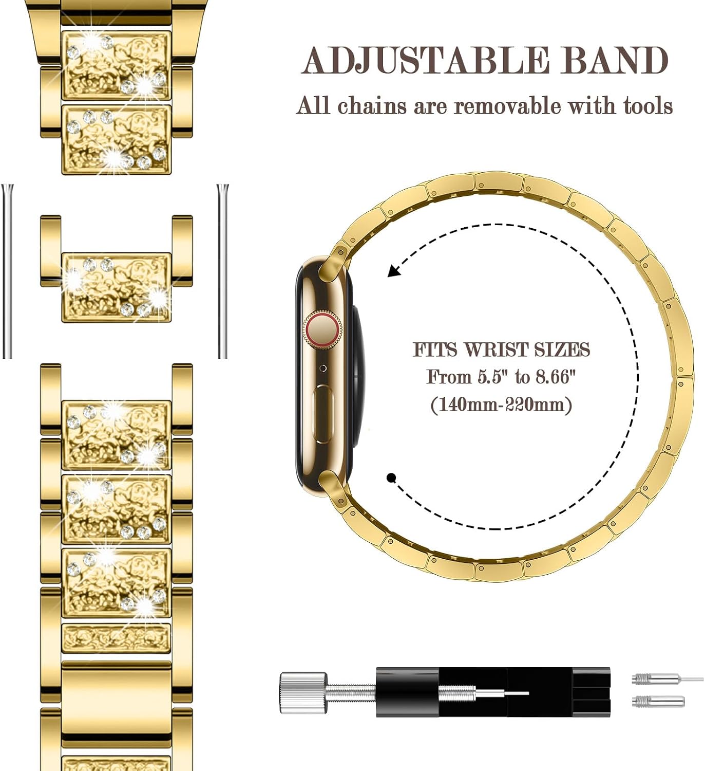 Thumbnail 3 de Sixmoat Bling Diamond metal strap for Apple Watch (Gold) – women’s replacement for 42mm/44mm/45mm/46mm/49mm