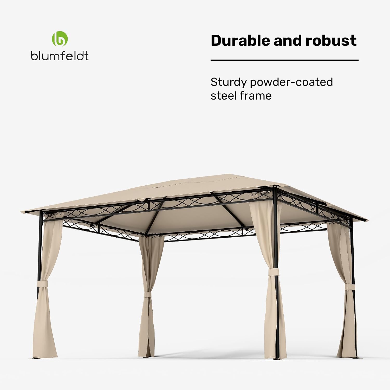 Detalle de blumfeldt Mondo 3x4m gazebo with steel frame, curtains and UPF 30+