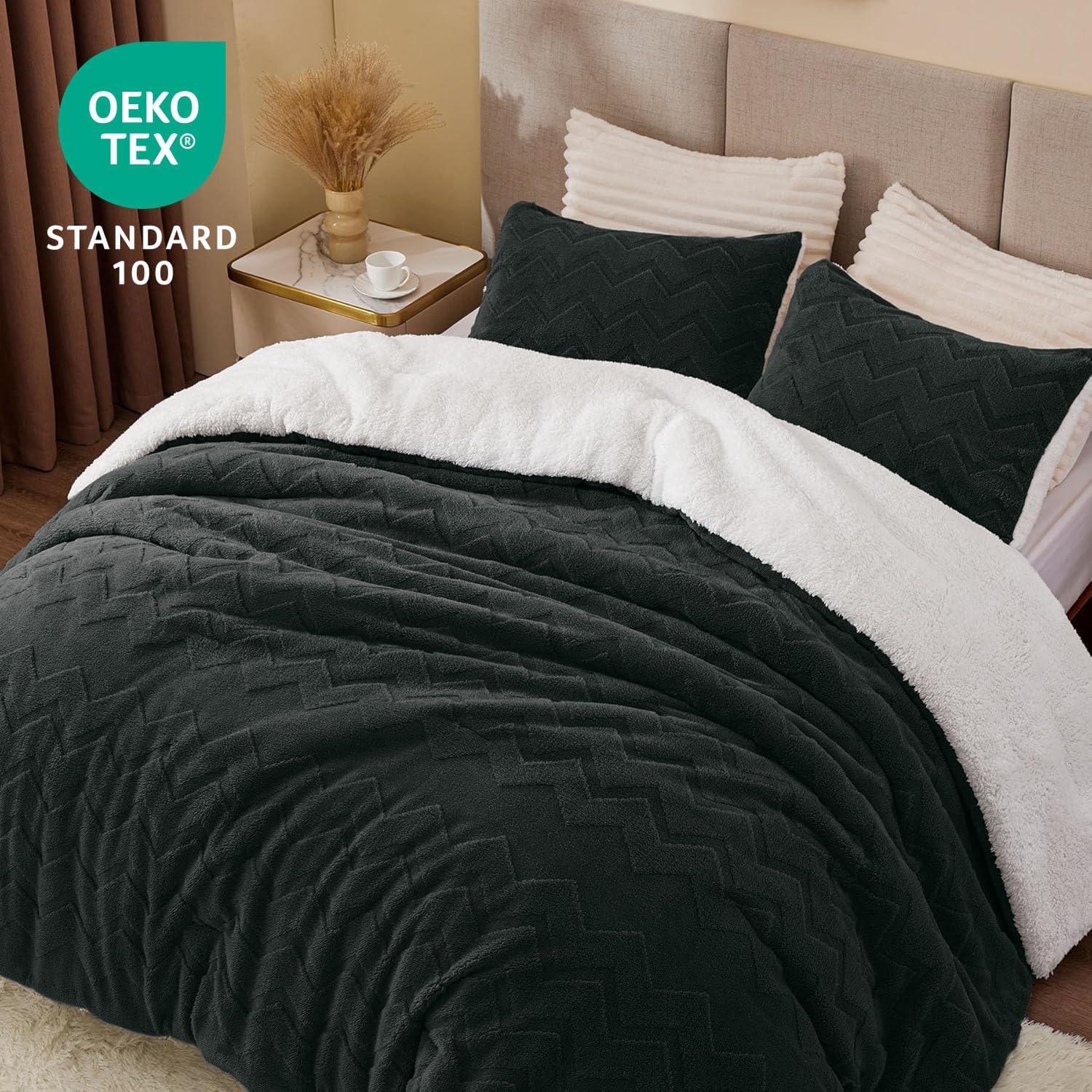 Thumbnail 3 de BEDELITE Fluffy King Comforter Set with Sherpa 3-Piece