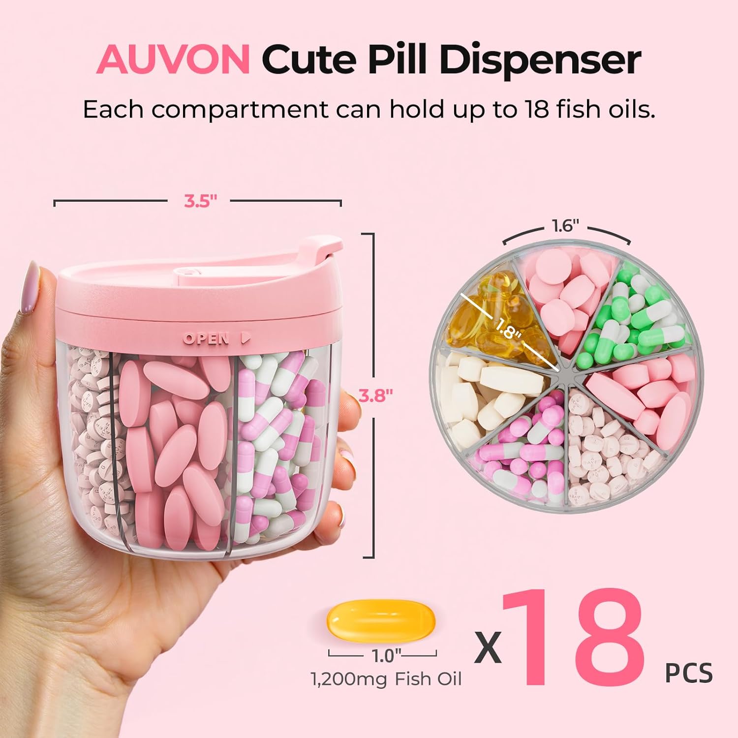 Detalle 2 de AUVON PD4007 Pill Organizer, 7 Compartments, Wide Opening, Pink