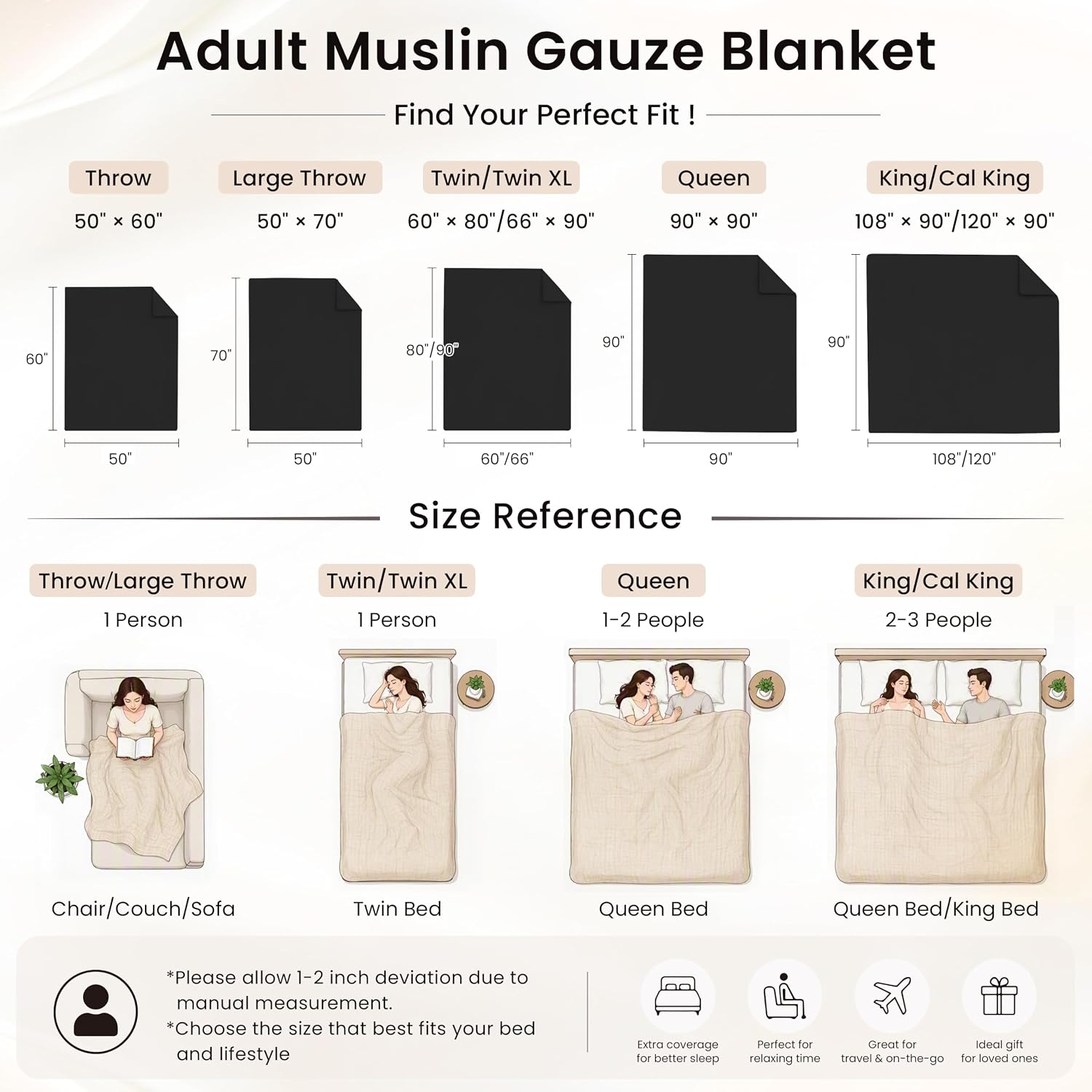Detalle 2 de Love's Cabin Cotton Muslin Throw Blanket, 100% Cotton