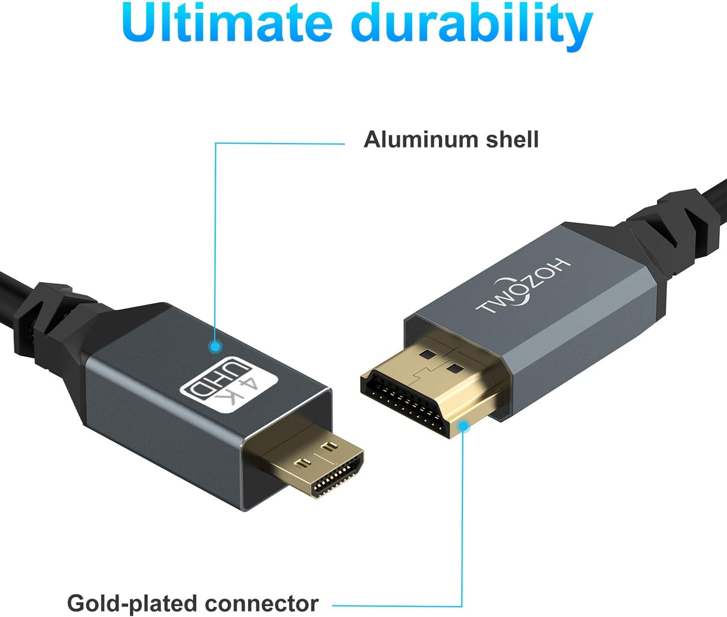 Thumbnail 2 de Twozoh Micro HDMI to HDMI Coiled Cable: Flexible, Compact 4K/3D Ready