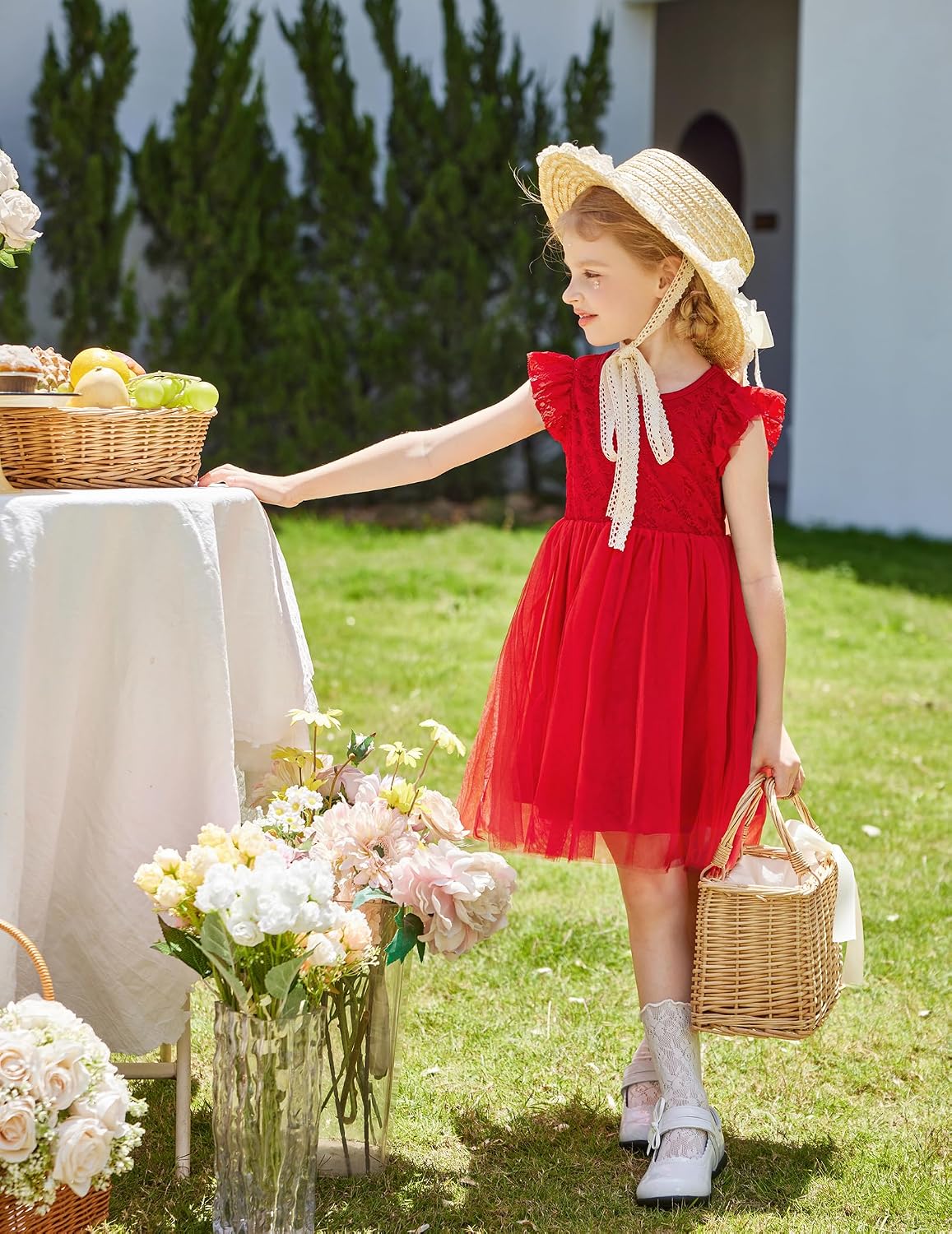 Thumbnail 5 de Arshiner Toddler Lace Dress with Ruffle Sleeves, 3 Layers and Stretch Fabric