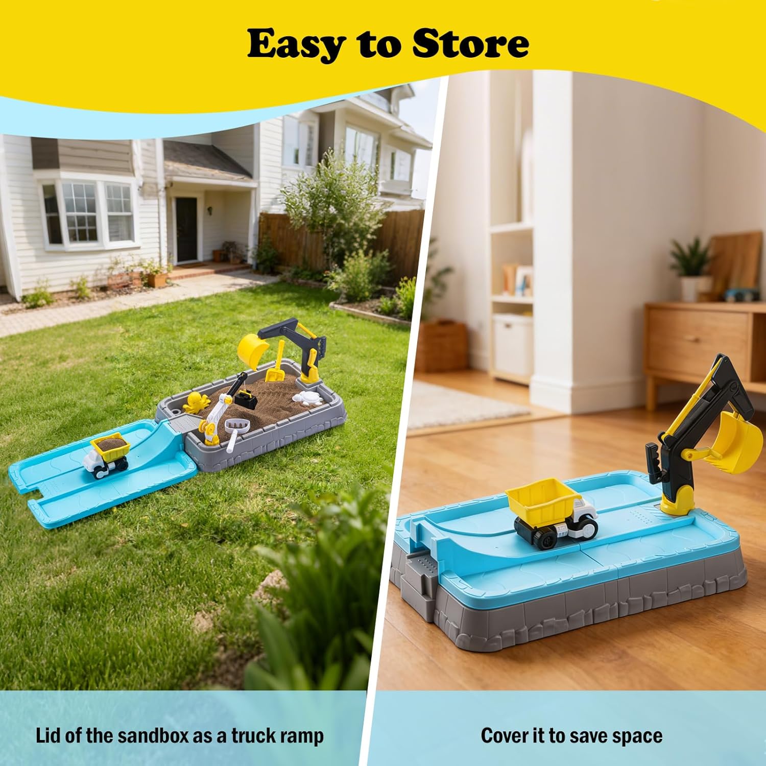 Thumbnail 6 de Kids Excavator Sandbox with Cover – All-in-One Construction Play Set for Outdoor Fun