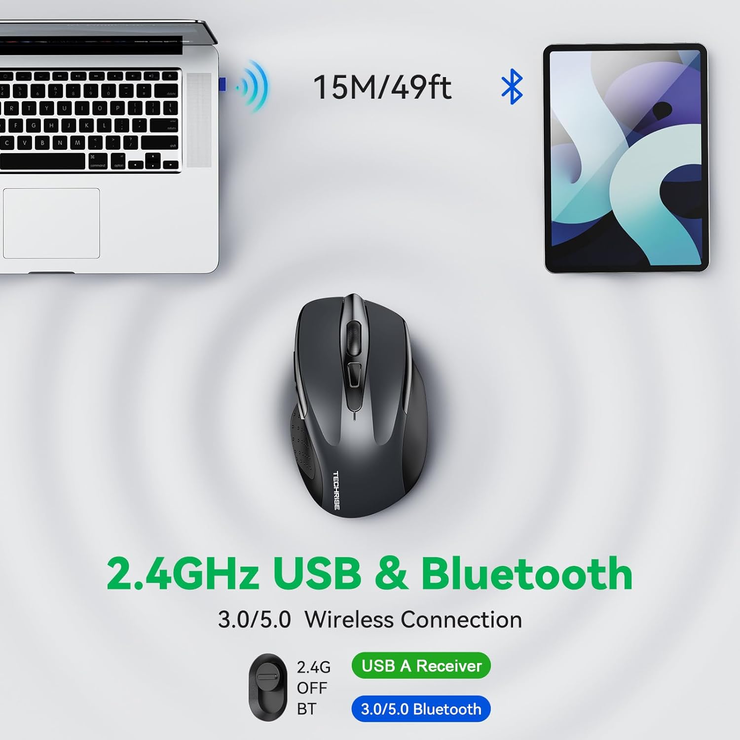 Thumbnail 1 de TechRise Bluetooth Mouse 4800 DPI rechargeable mouse