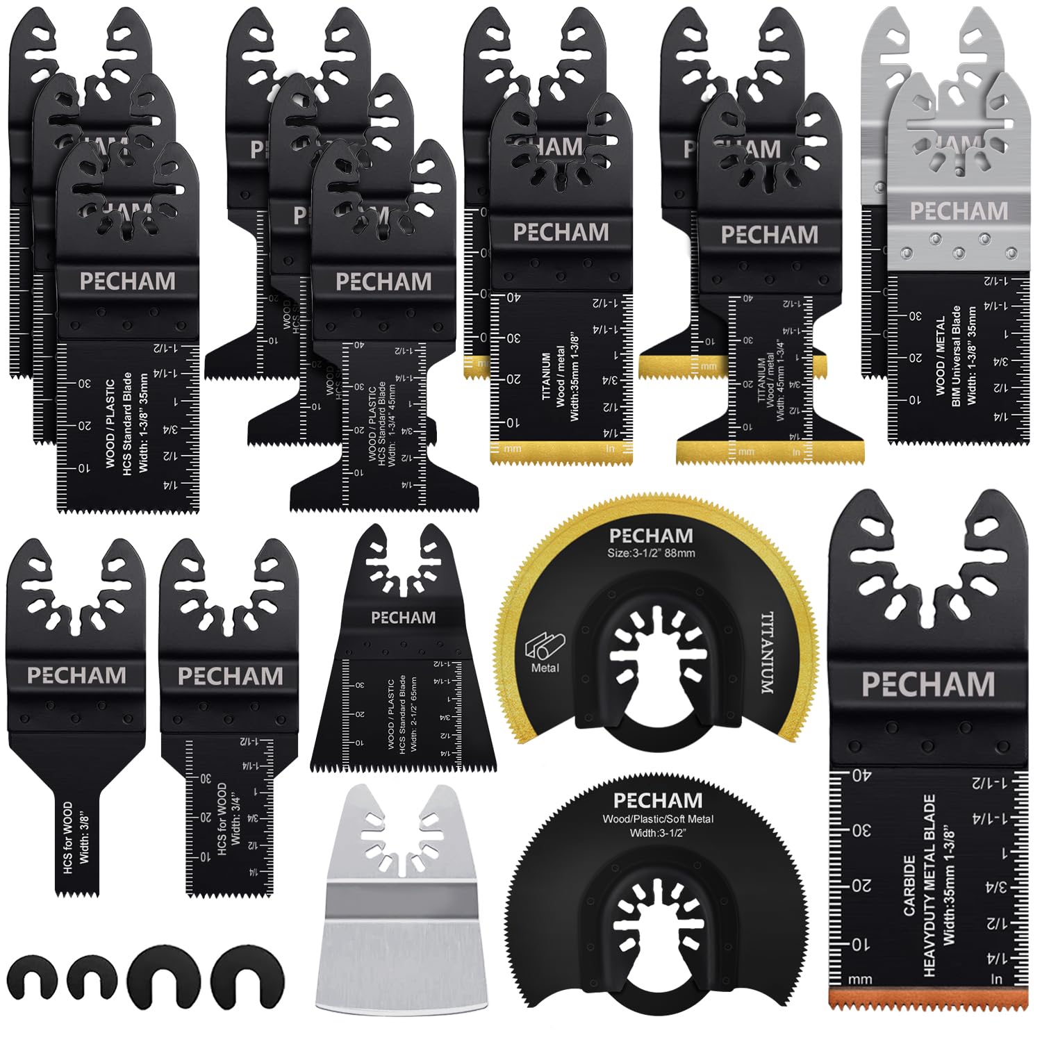 Detalle de PECHAM Tools-001 Oscillating Multitool Blades, 23-Piece Titanium and Carbide Set