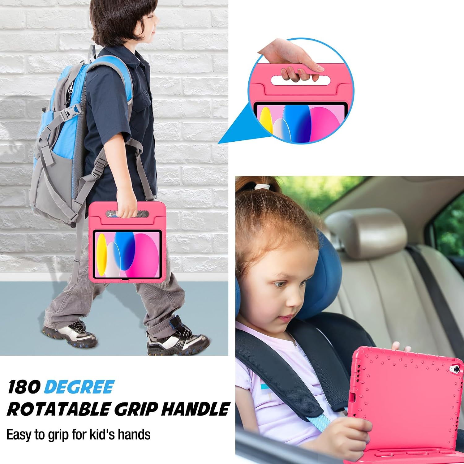 Detalle de ProCase PC-08366205 Kids iPad Case, Pink, Rotating Handle and Dual-Angle Stand