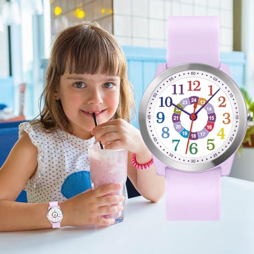 Thumbnail 5 de SOCICO Kinderuhr Analoguhr – Wasserfest bis 50 m, Silikonband, violett Regenbogen, QT-Kernuhrwerk aus Japan
