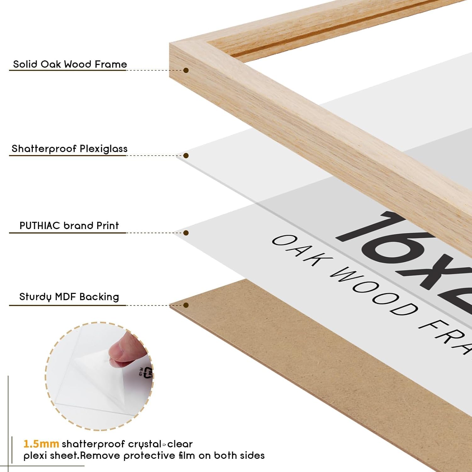 Detalle 2 de puthiac P124-16#24-1 16x24 Solid Oak Picture Frame with Plexi Front