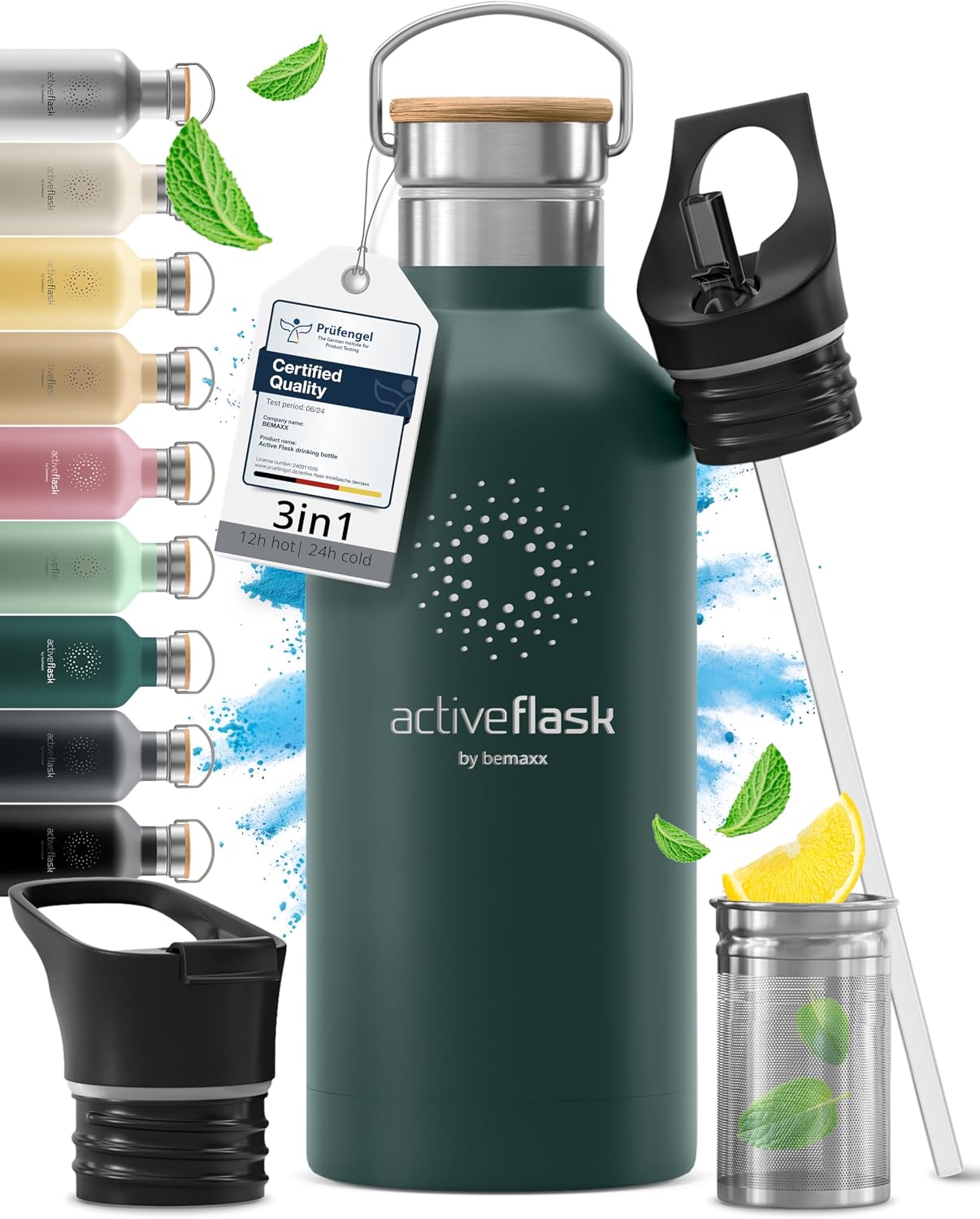 Detalle de BeMaxx Borraccia Termica ACTIVE FLASK 950 ml: infusore, tre tappi e acciaio inox, senza BPA