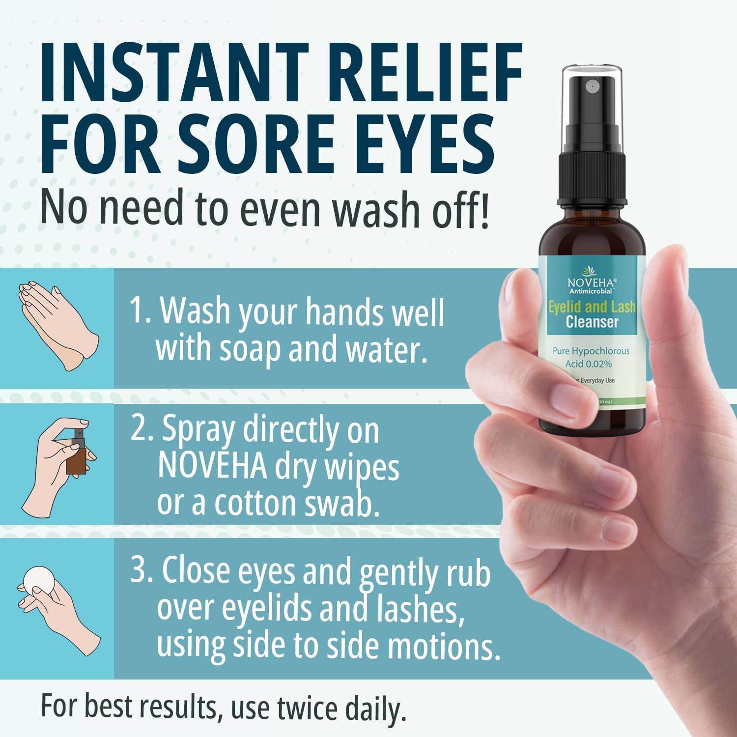 Thumbnail 4 de NOVEHA Eyelid Cleanser Hypochlorous Acid Eyelid Spray (1oz, 3-Pack) for Stye & Dry Eye Relief