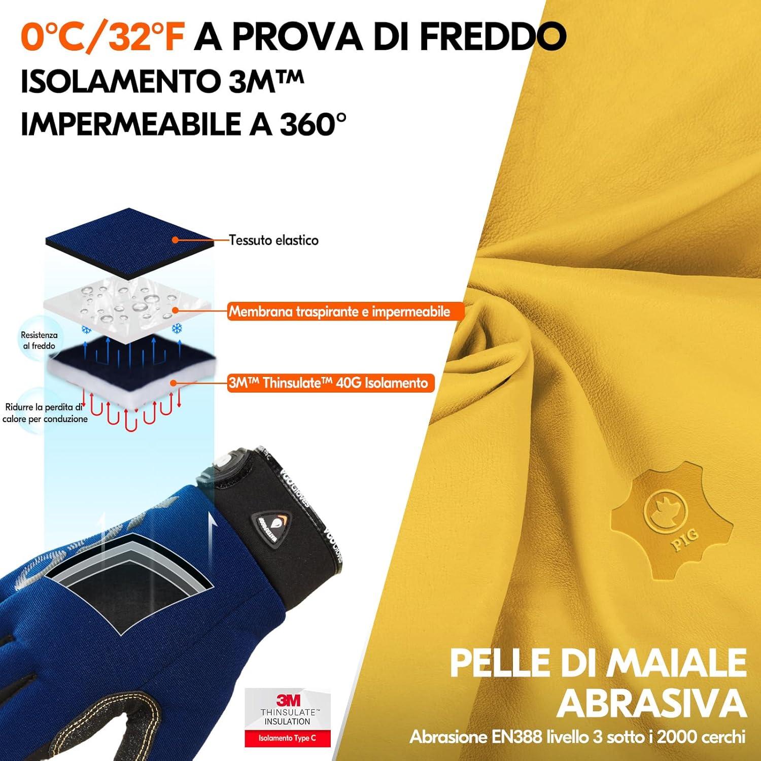 Thumbnail 1 de Vgo... Guanti invernali impermeabili da lavoro con isolamento e touchscreen (1 paio, M)