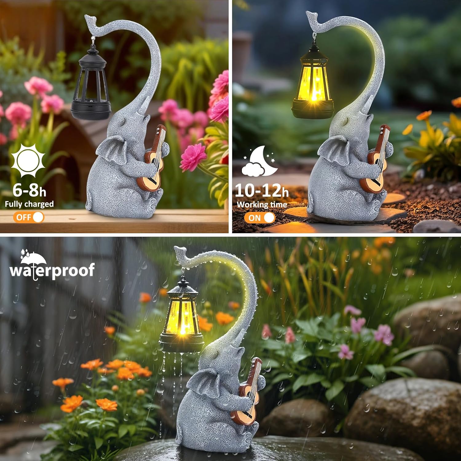 Thumbnail 3 de MERUIKCO Elephant Statue 11.62in Solar LED