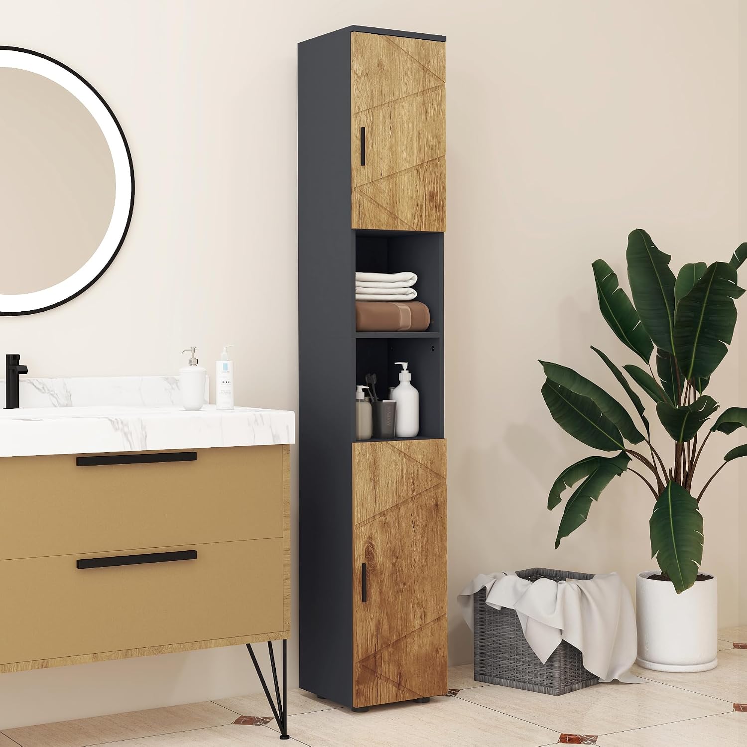 Thumbnail 6 de kleankin Colonne Armoire Salle de Bain 183 cm Gris foncé