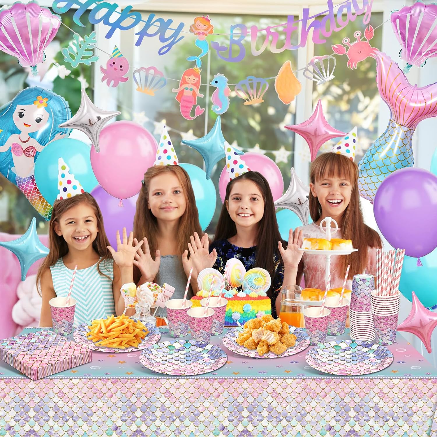 Detalle 2 de Meerjungfrau Partygeschirr Set Kindergeburtstag 6 Jahre đ
