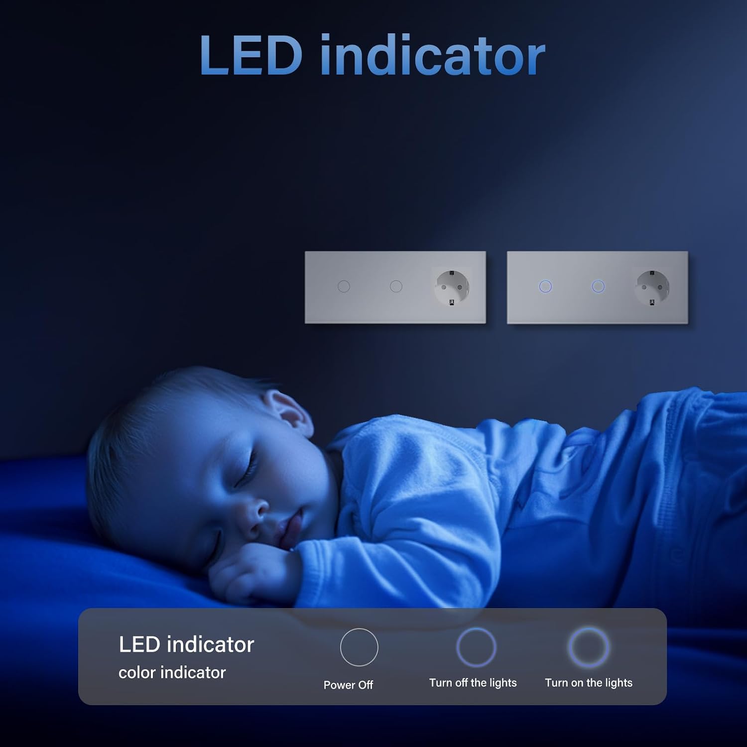 Detalle de BSEED Touch-Lichtschalter mit Steckdose, Unterputz, 1fach (1‑Weg), Glasrahmen, doppelt