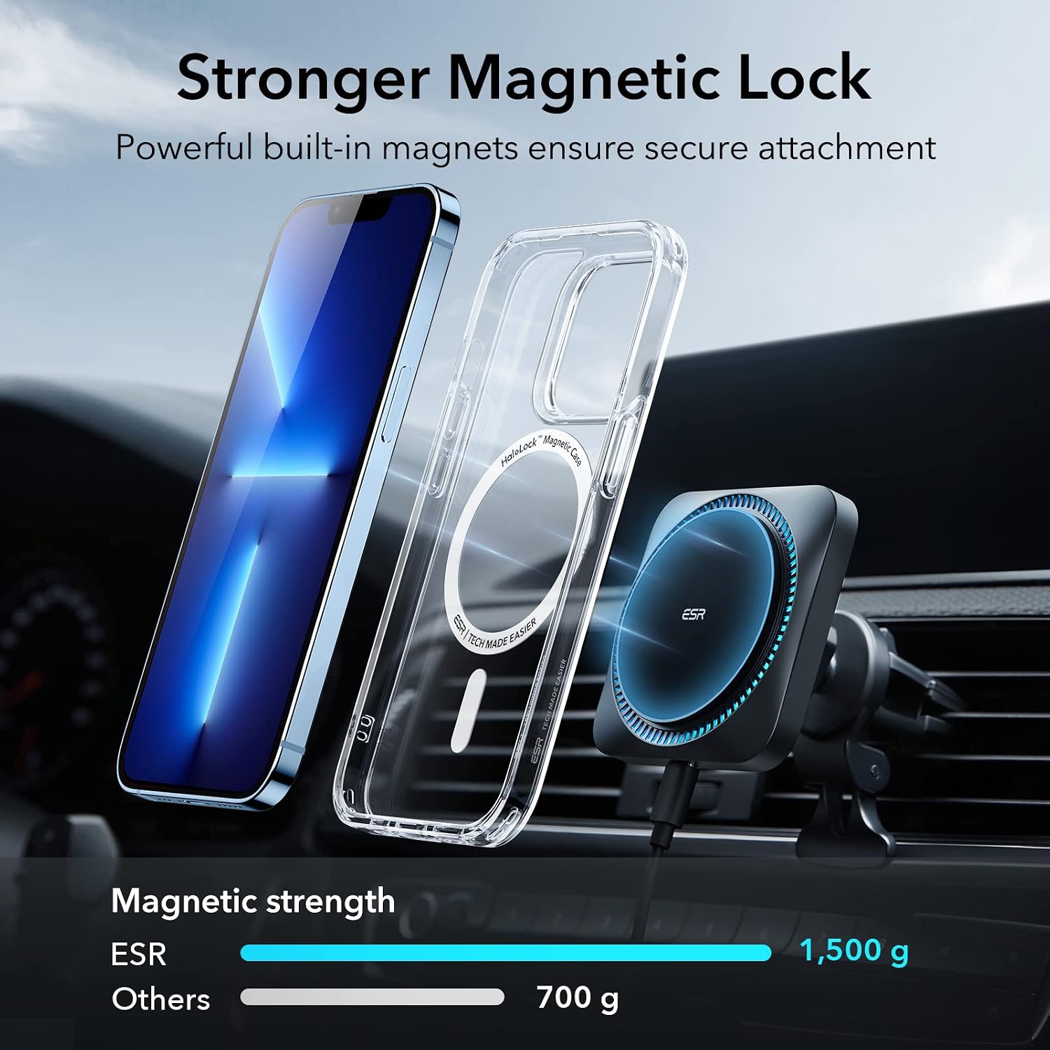 Detalle de ESR Hybrid Case with HaloLock for iPhone 13 Pro Max (Magnetic Wireless Charging, Clear)