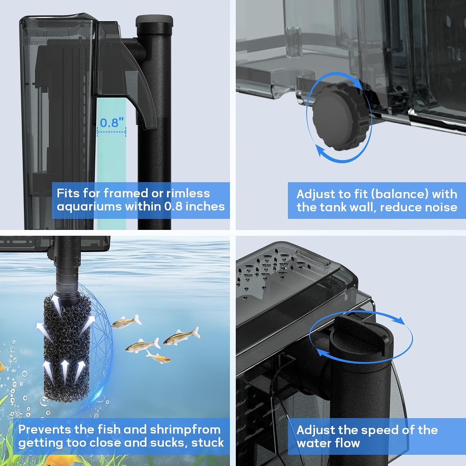 Detalle 1 de hygger HOB Filter 8W 315 GPH