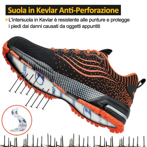 Detalle de CYKYGGO Scarpe Antinfortunistiche Arancione EU 42: sicurezza e comfort per chi lavora in ambienti esigenti